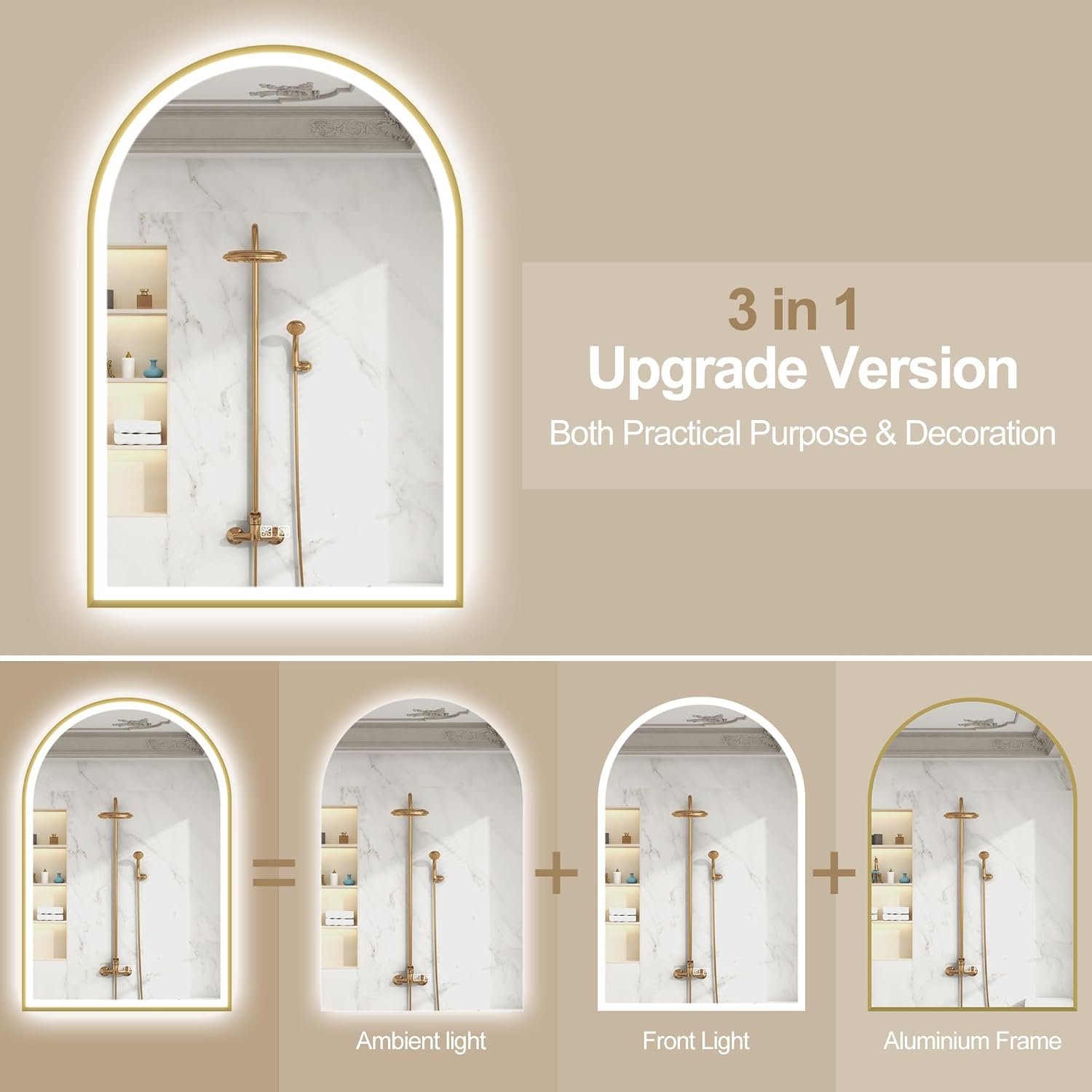 Sbagno 24x36 Arched Gold LED Mirror