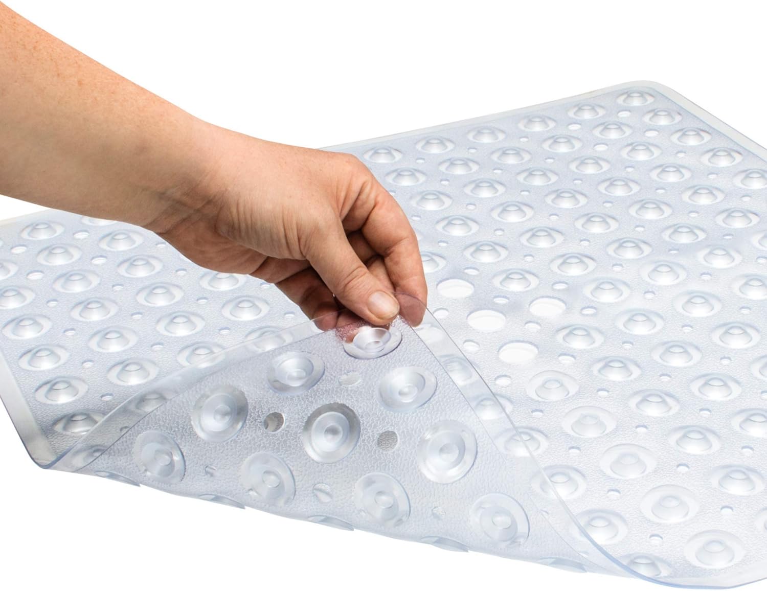 ENKOSI Square Shower Mat Non Slip 21x21 Clear with Drain Hole 1