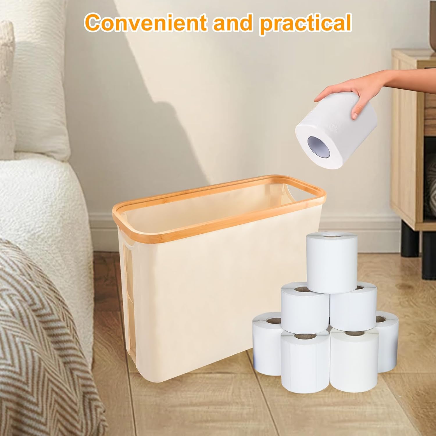 Tefola Toilet Paper Basket with Lid - 12 Roll Storage Container Beige