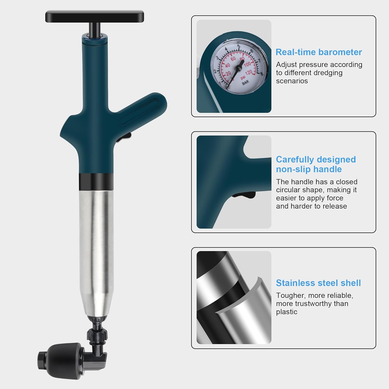 WEIDUOMALY Heavy Duty Toilet Plunger with Pressure Gauge