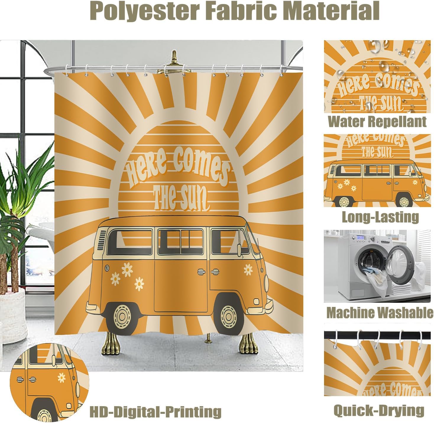 Simsant Boho Retro Floral Shower Curtain 72x72 Inches Reversible