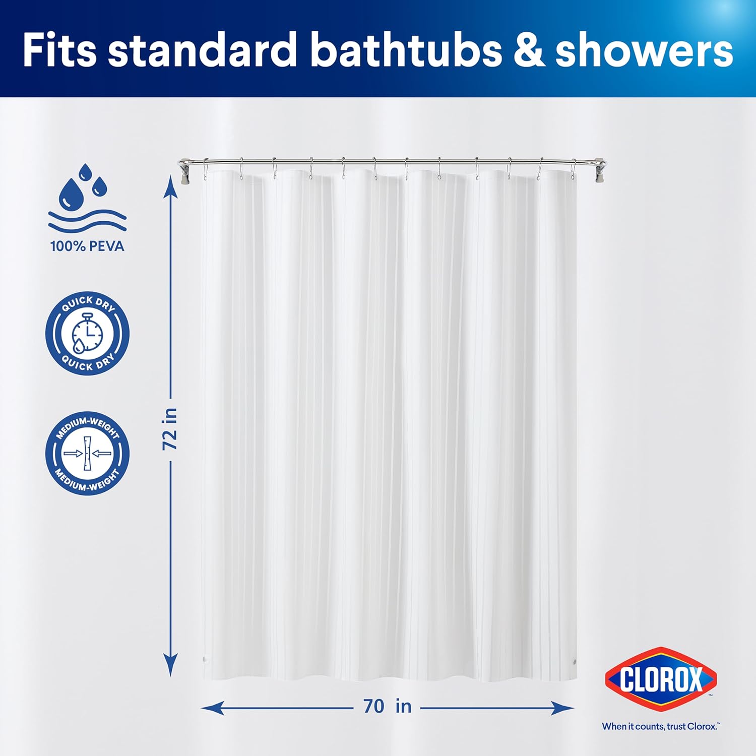 Clorox Premium Striped Shower Curtain Liner