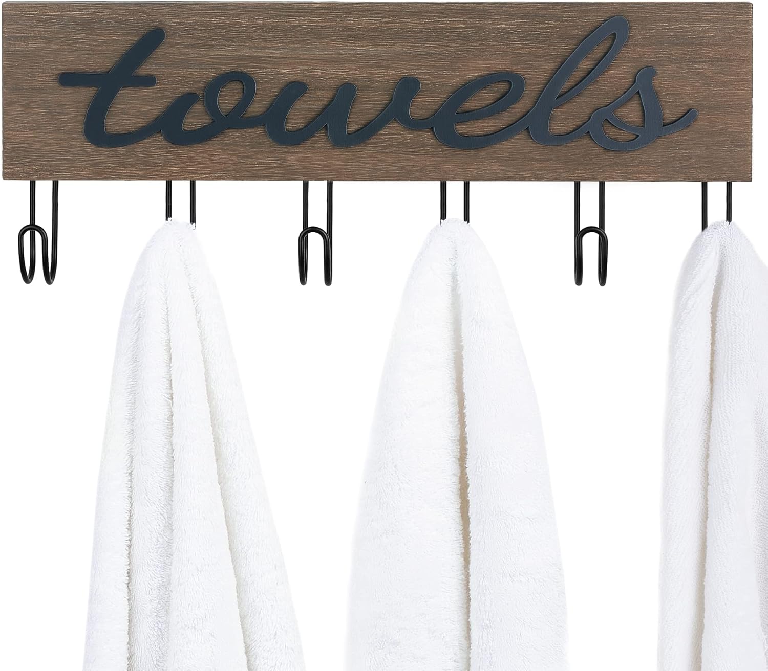 Mkono Rustic Wood Towel Rack with 6 Hooks