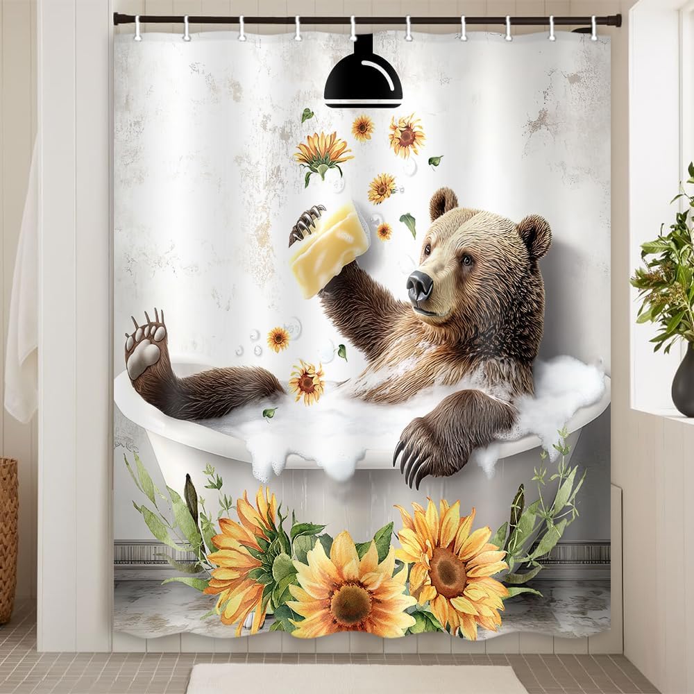 Hajmsug Funny Bear Shower Curtain Set 71X71 Inch