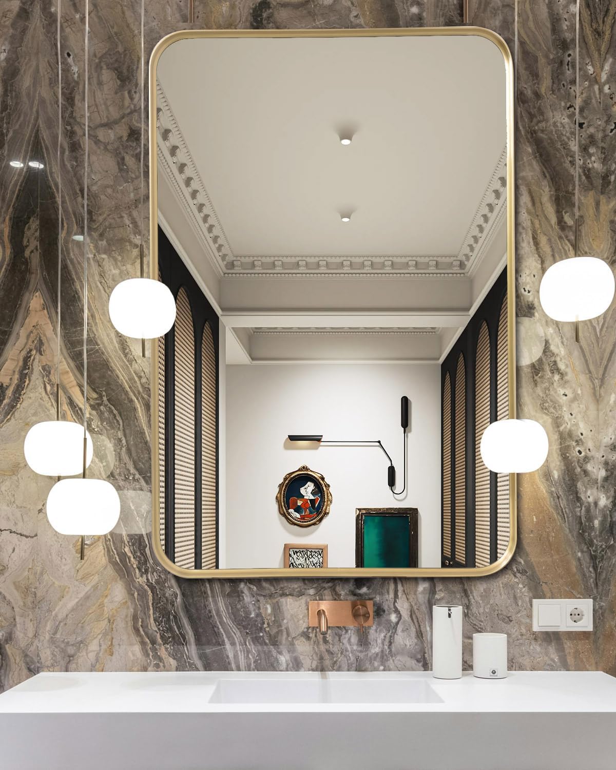 Gold Mirror 24x36 Brushed Metal Frame Wall Mounted Bathroom Mirror