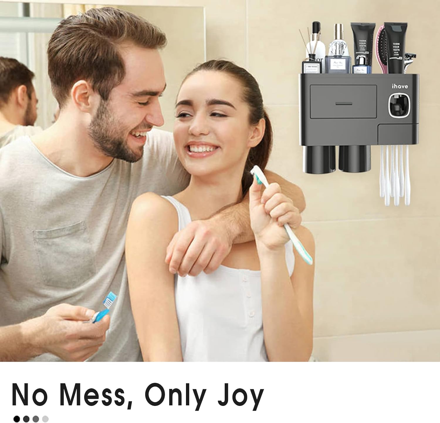 iHave Wall Mounted Toothbrush Holder with Toothpaste Dispenser