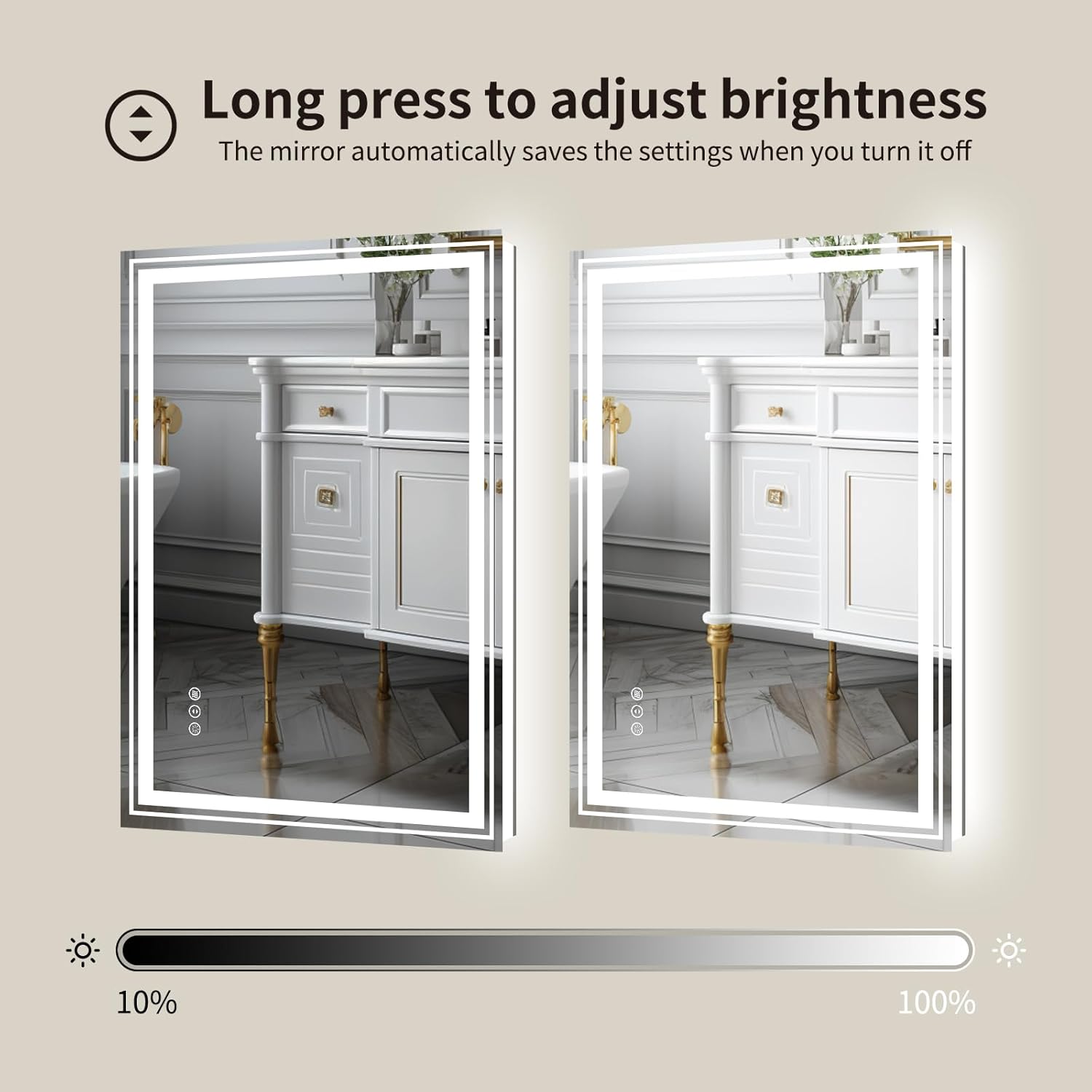 WTTY 24x32 LED Bathroom Mirror with Anti-Fog and Dimmable Lights