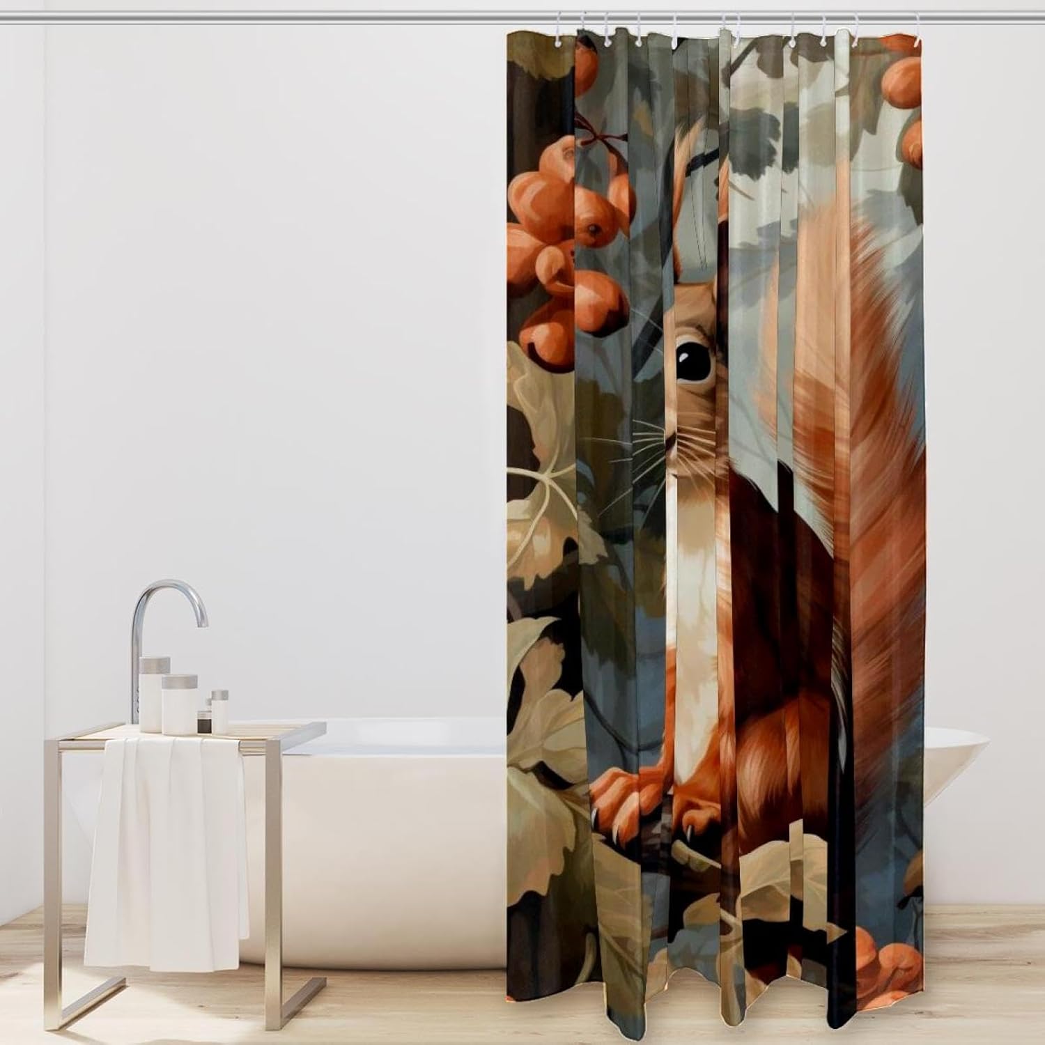 VAPOKF Cute Squirrel Shower Curtain Set with 12 Hooks