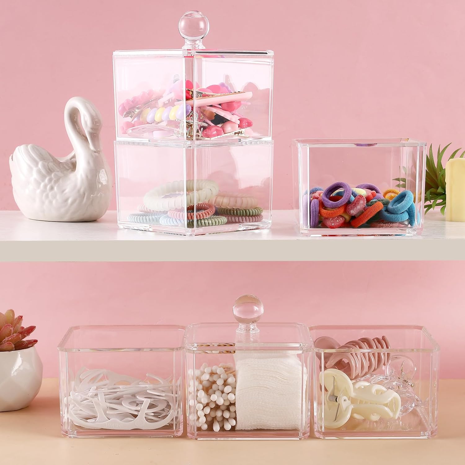 Clear 3 Stackable Acrylic Hair Accessory Organizer for Girls