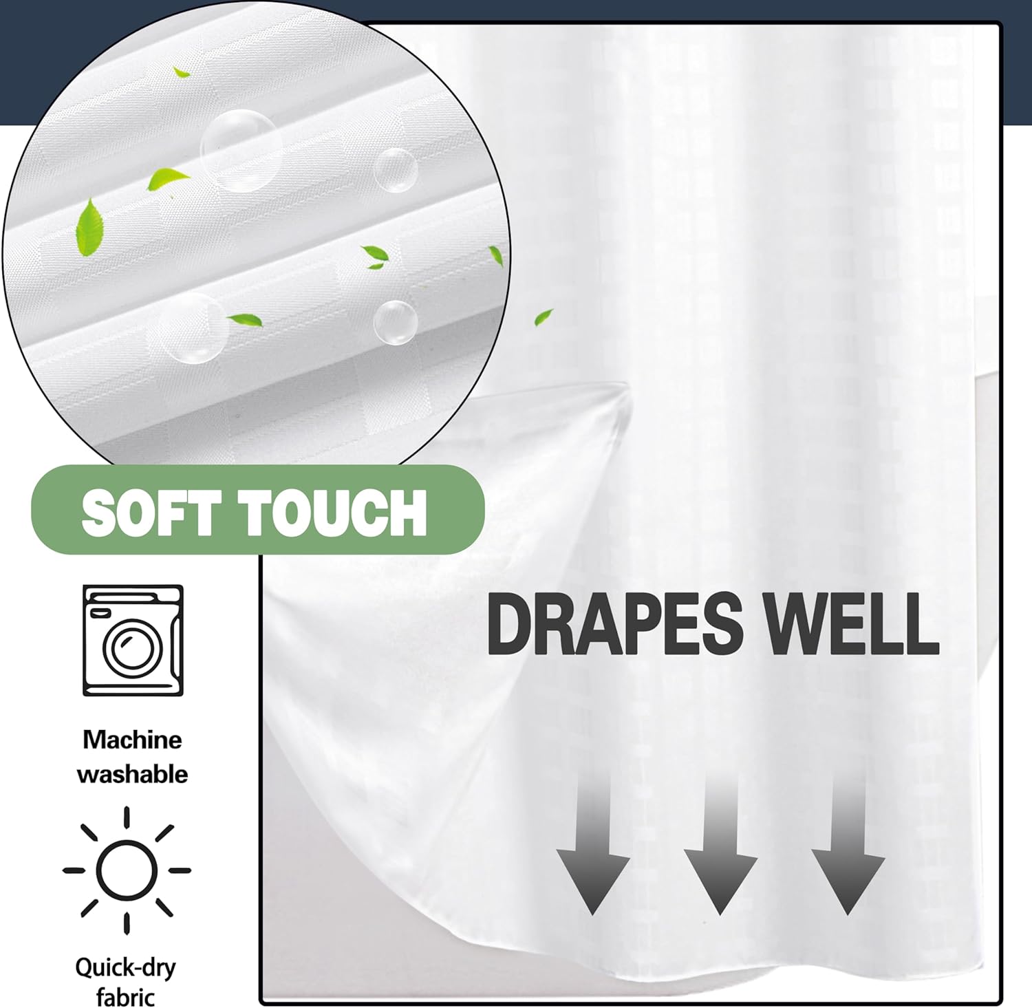 KONZENT Hotel Fabric Shower Curtain with Removable Liner