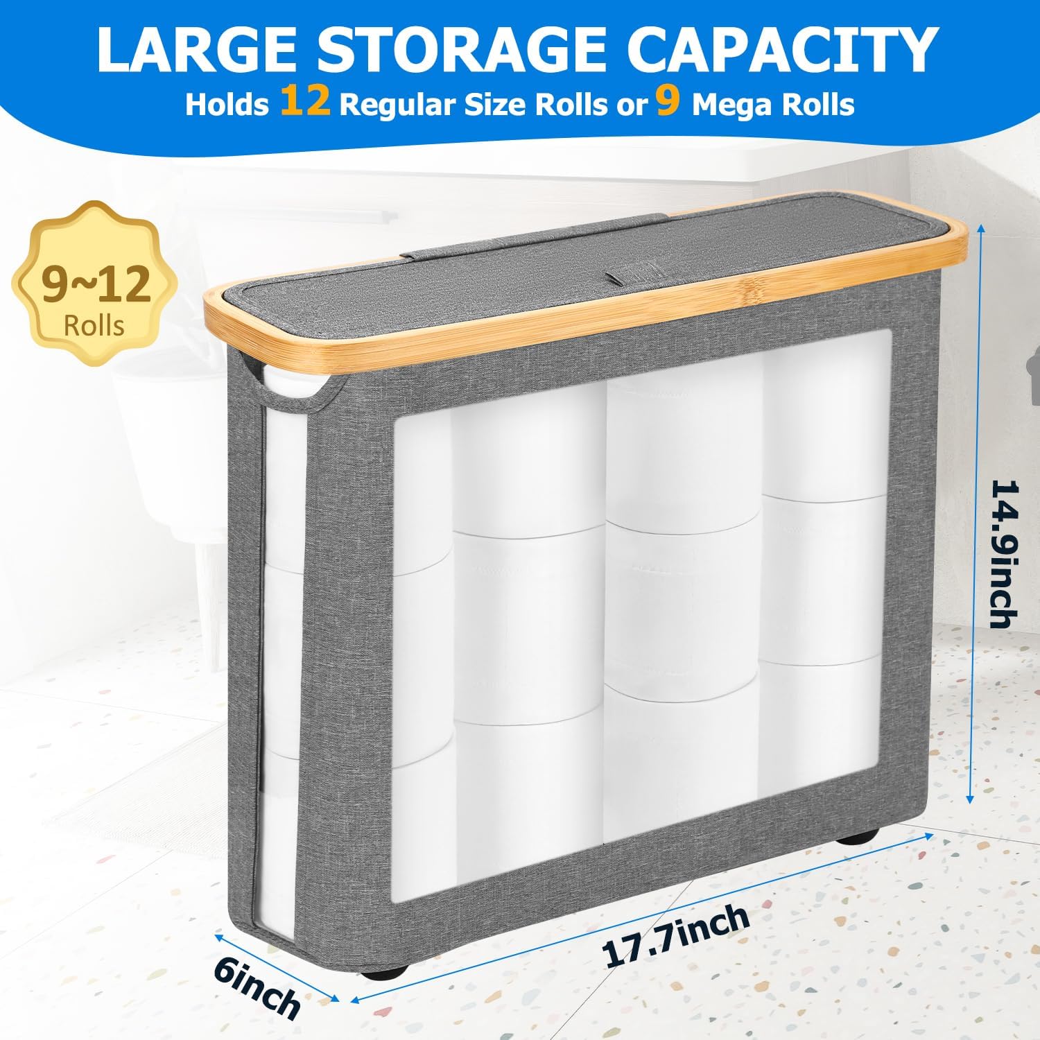 TACGEA Toilet Paper Storage Basket with Lid Gray