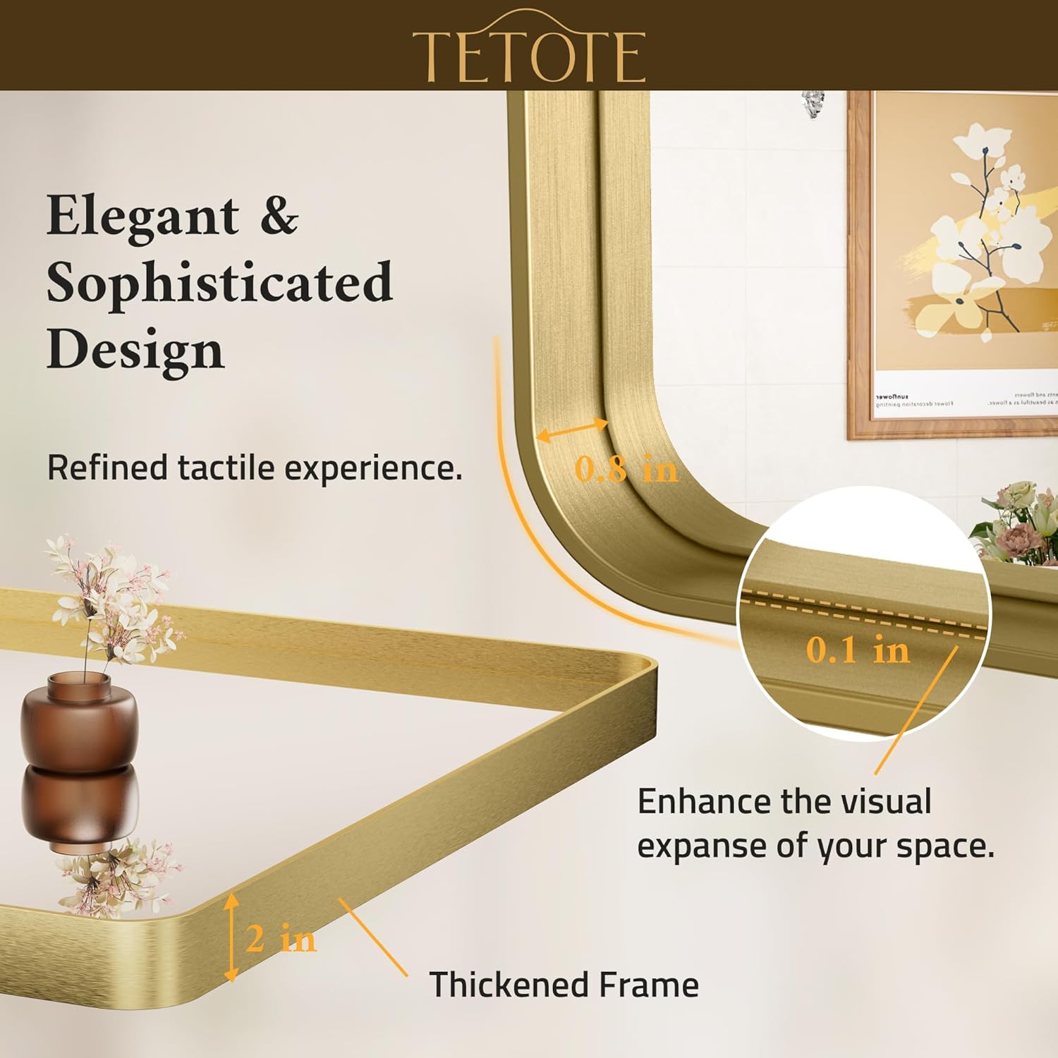 TETOTE 48 x 36 Inch Gold Bathroom Mirror 1
