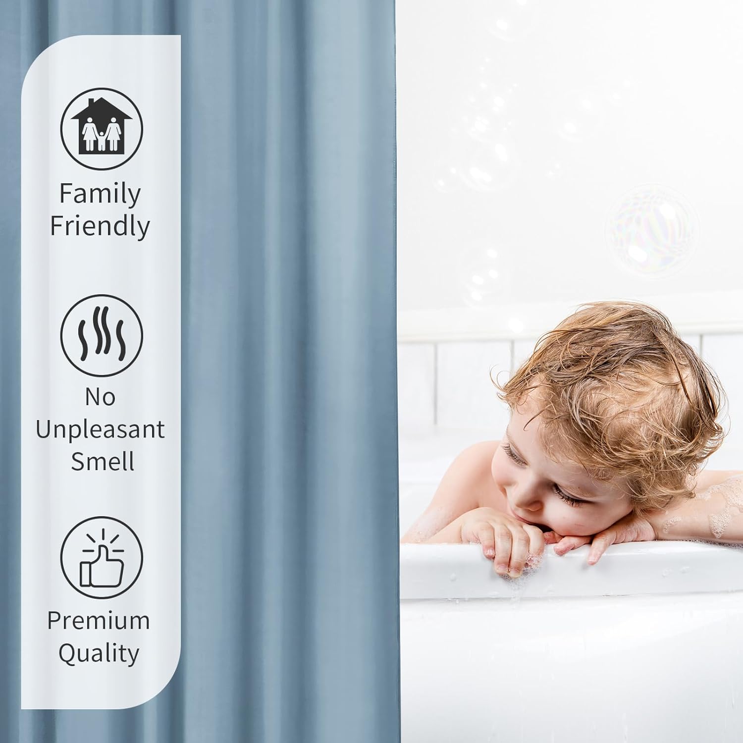 Gibelle Light Blue Waterproof Shower Curtain Liner with Hooks and Grommets