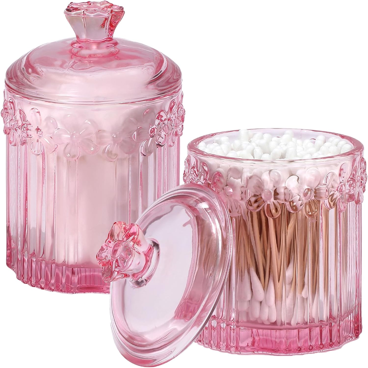Rejomiik 2 Pack Qtip Holder Glass Jars with Lids