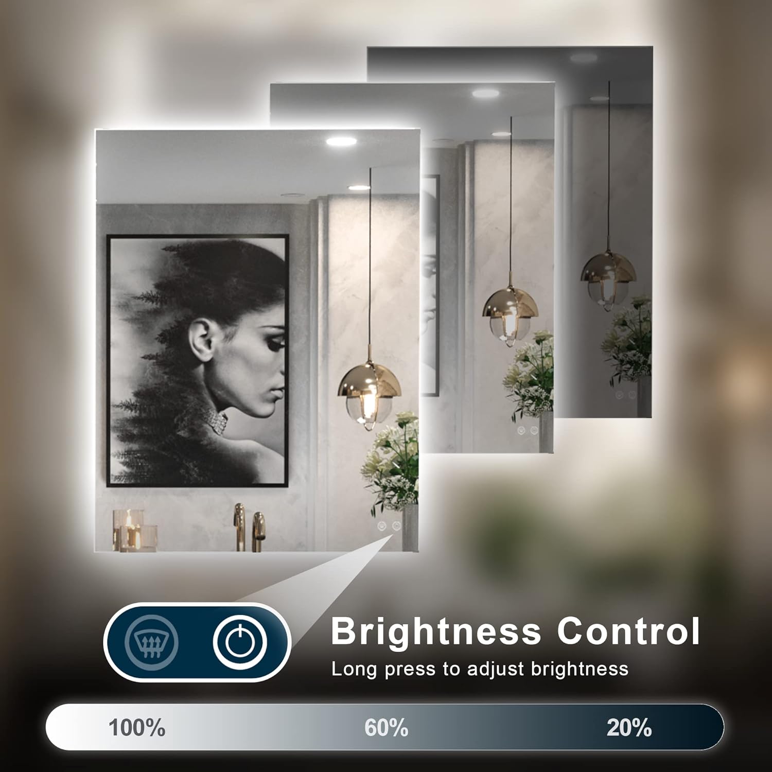TETOTE 36x28 Inch LED Backlit Mirror with Light and Anti-Fog