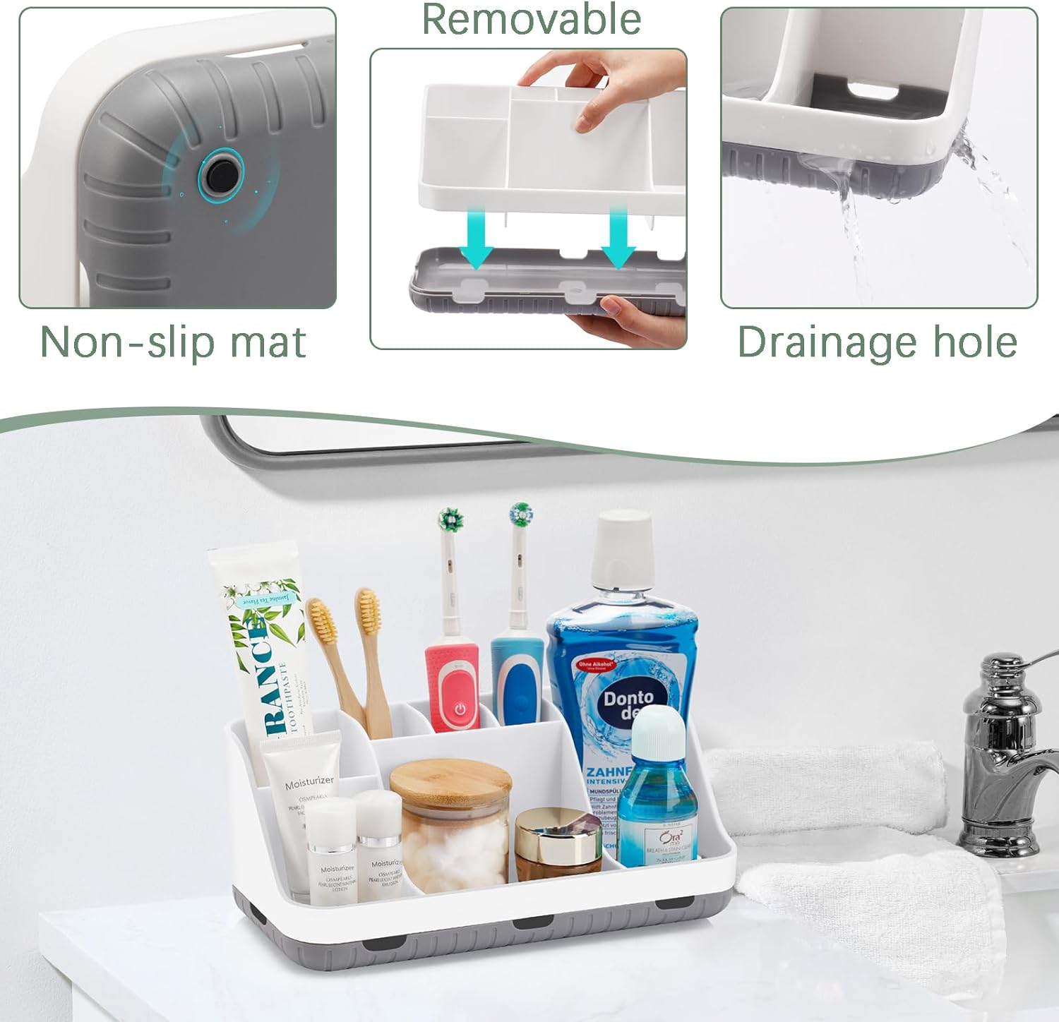 GFWARE White Toothbrush Holder with 7 Slots and Drainage