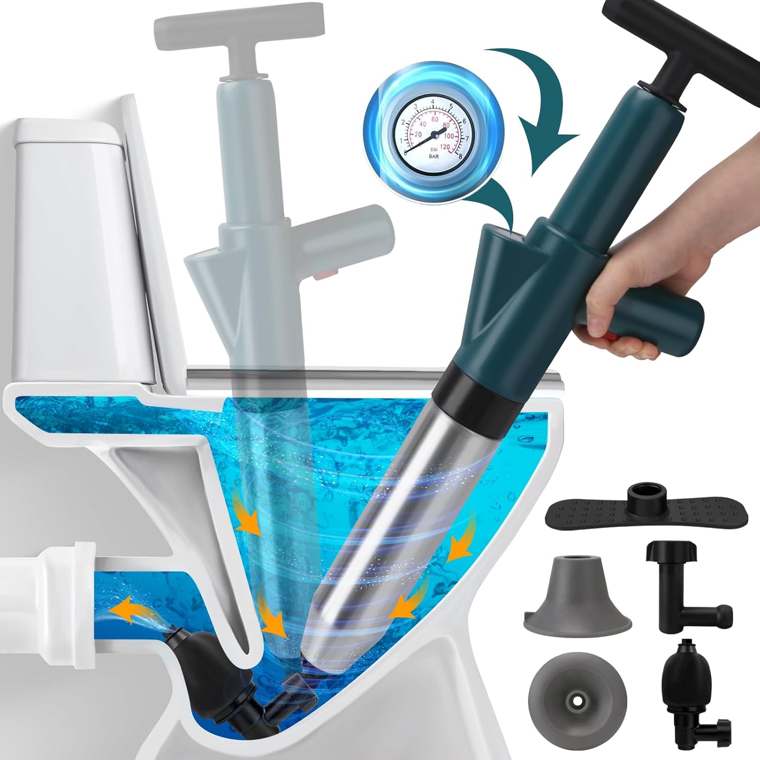 Vertdens High Pressure Toilet Plunger with Barometer