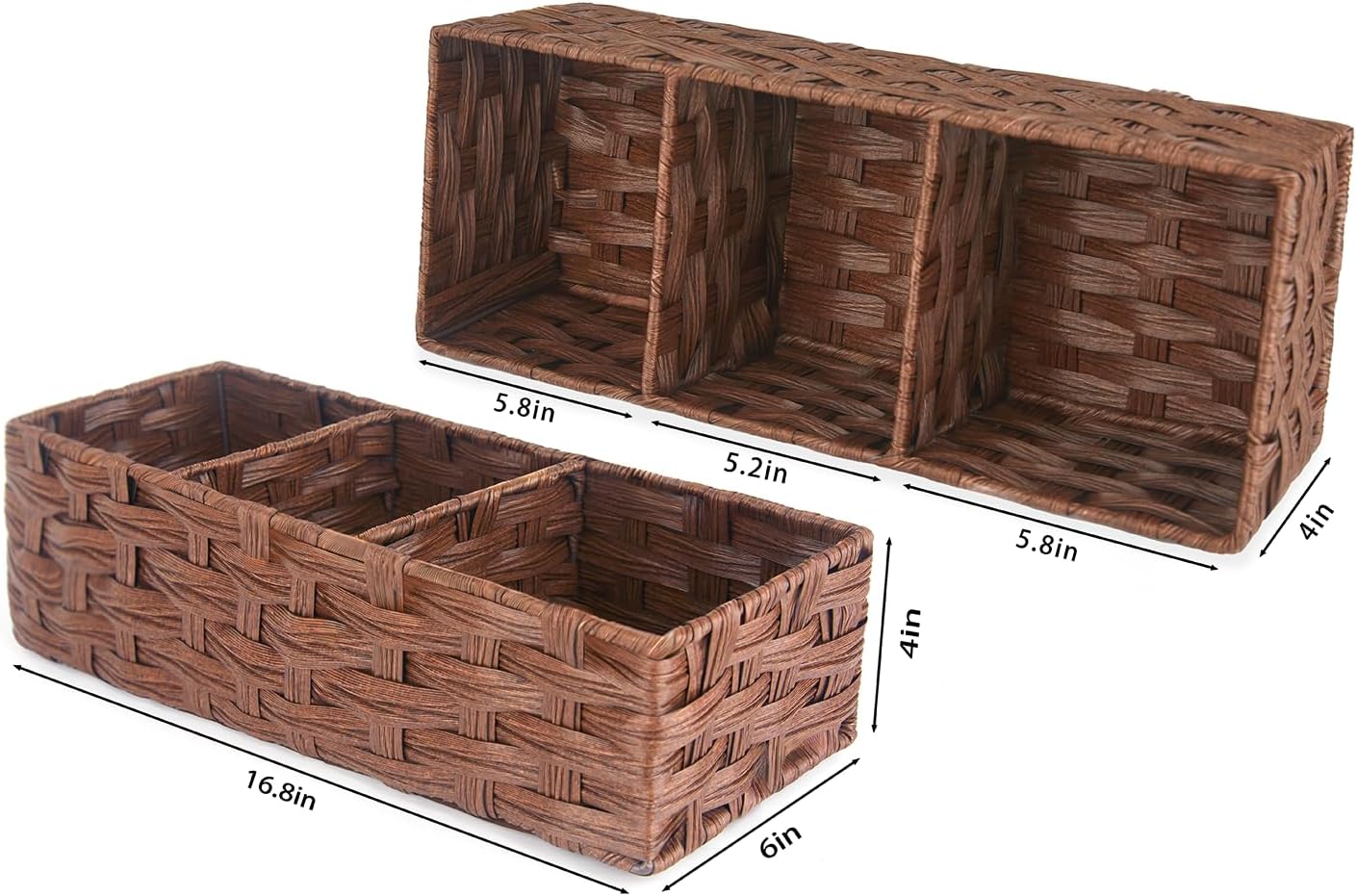 Buaihekafei Toilet Paper Basket with Dividers Waterproof Wicker Storage for Bathroom