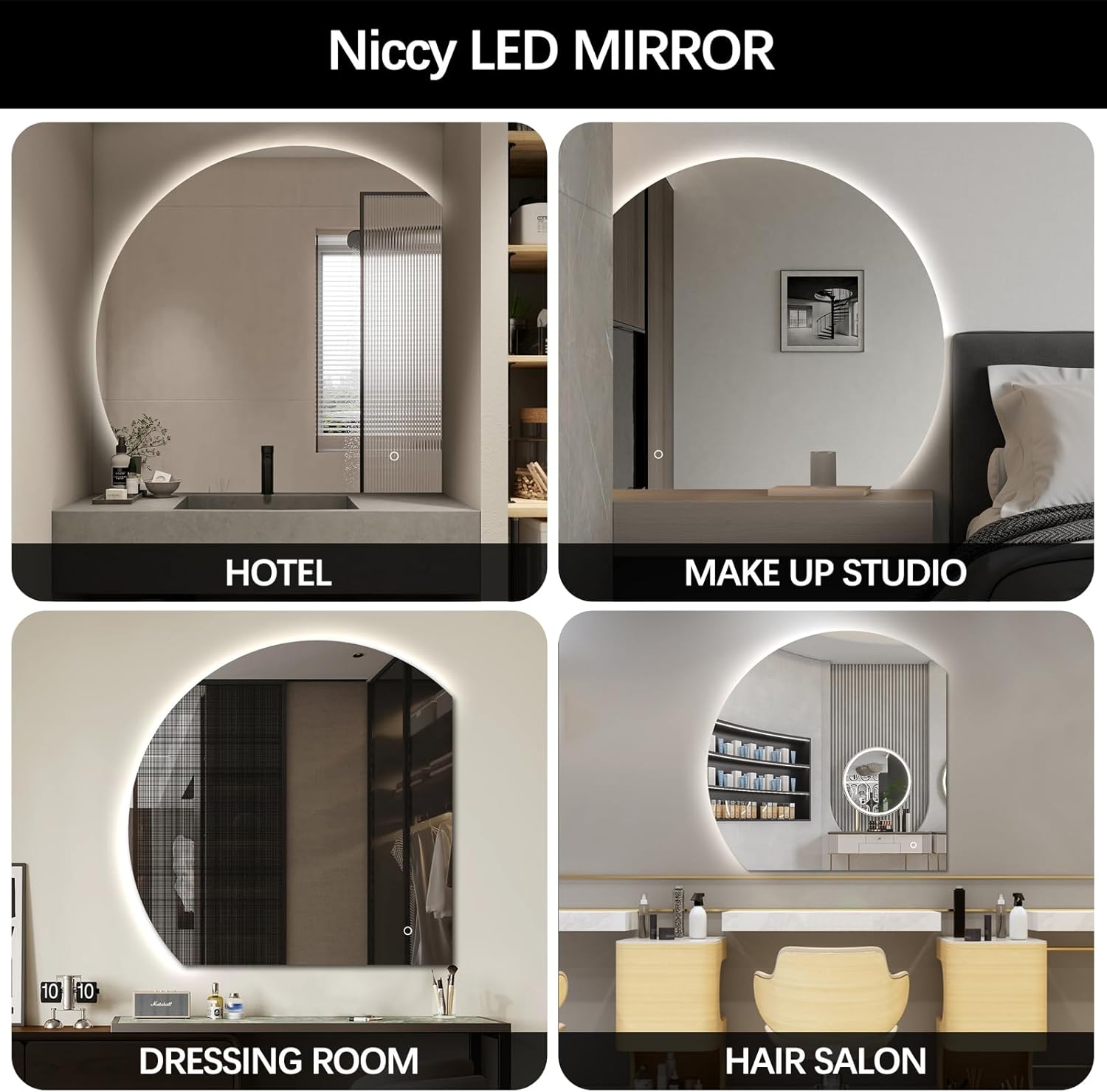 Niccy 43 Inch Half Moon LED Mirror for Bathroom