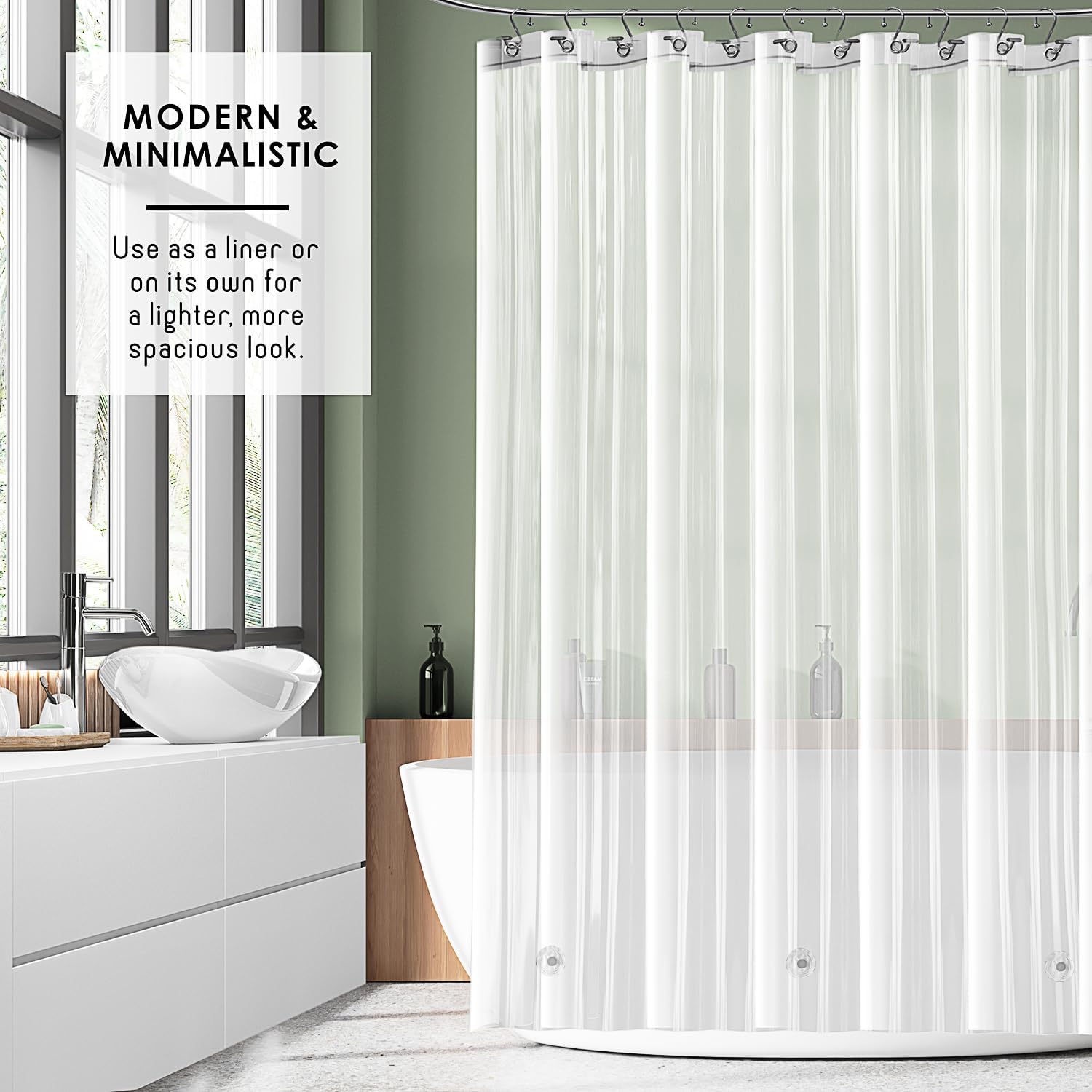 Clara Clark Frosted Shower Curtain Liner with Magnets