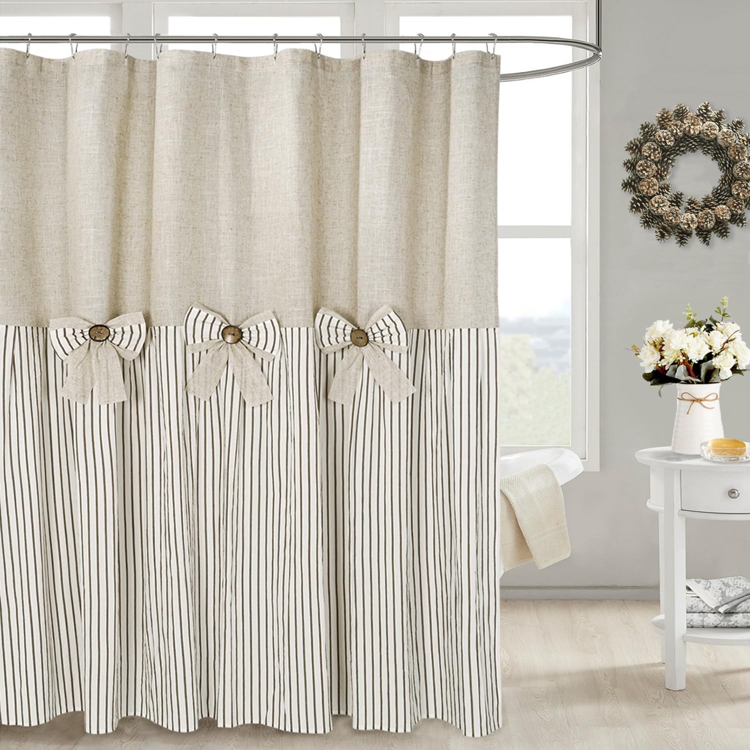 DOSLY IDES Linen Button Farmhouse Shower Curtain 72x72 in