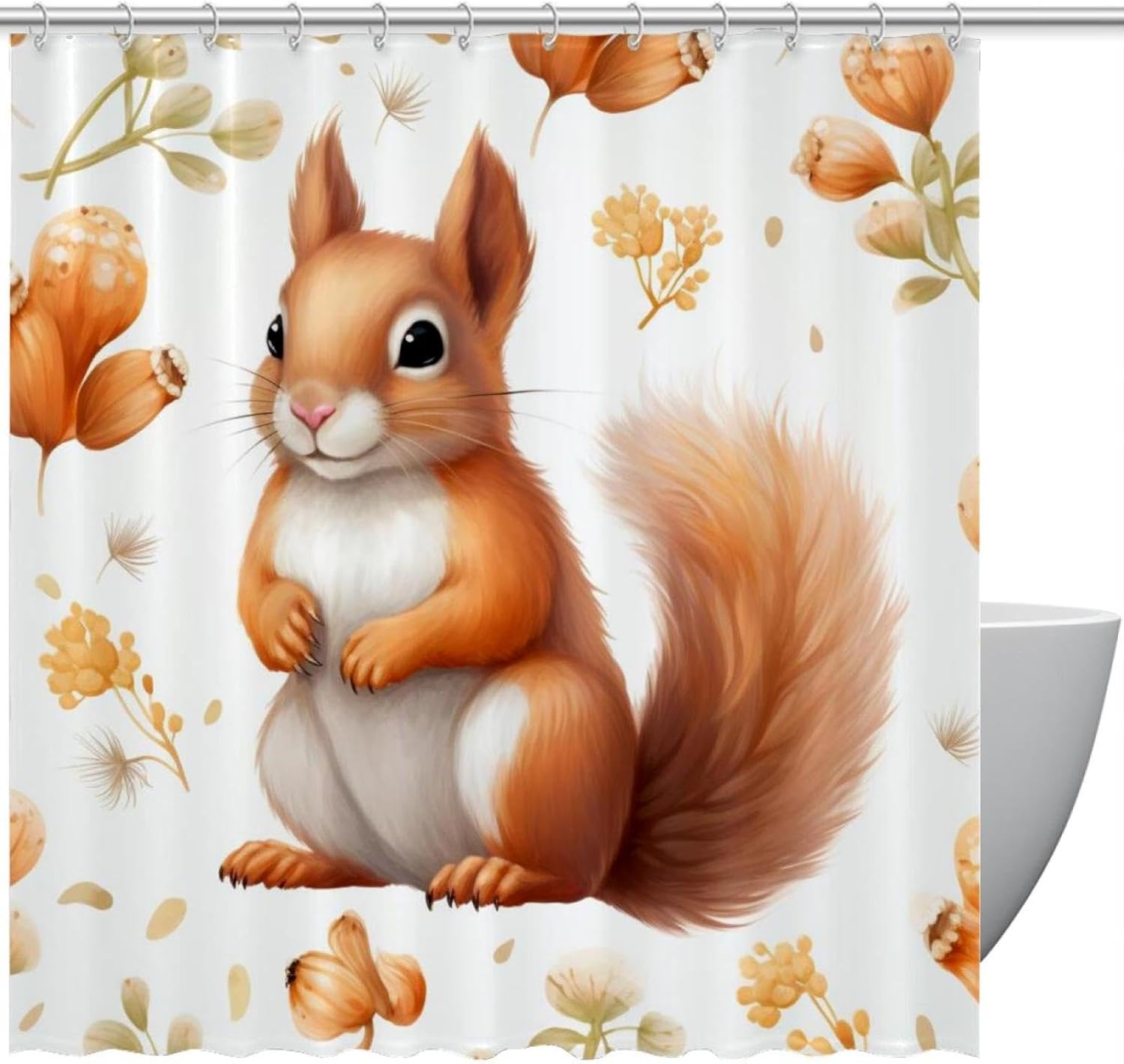 VAPOKF Cute Squirrel Shower Curtain with 12 Hooks 60x72 Inches 1
