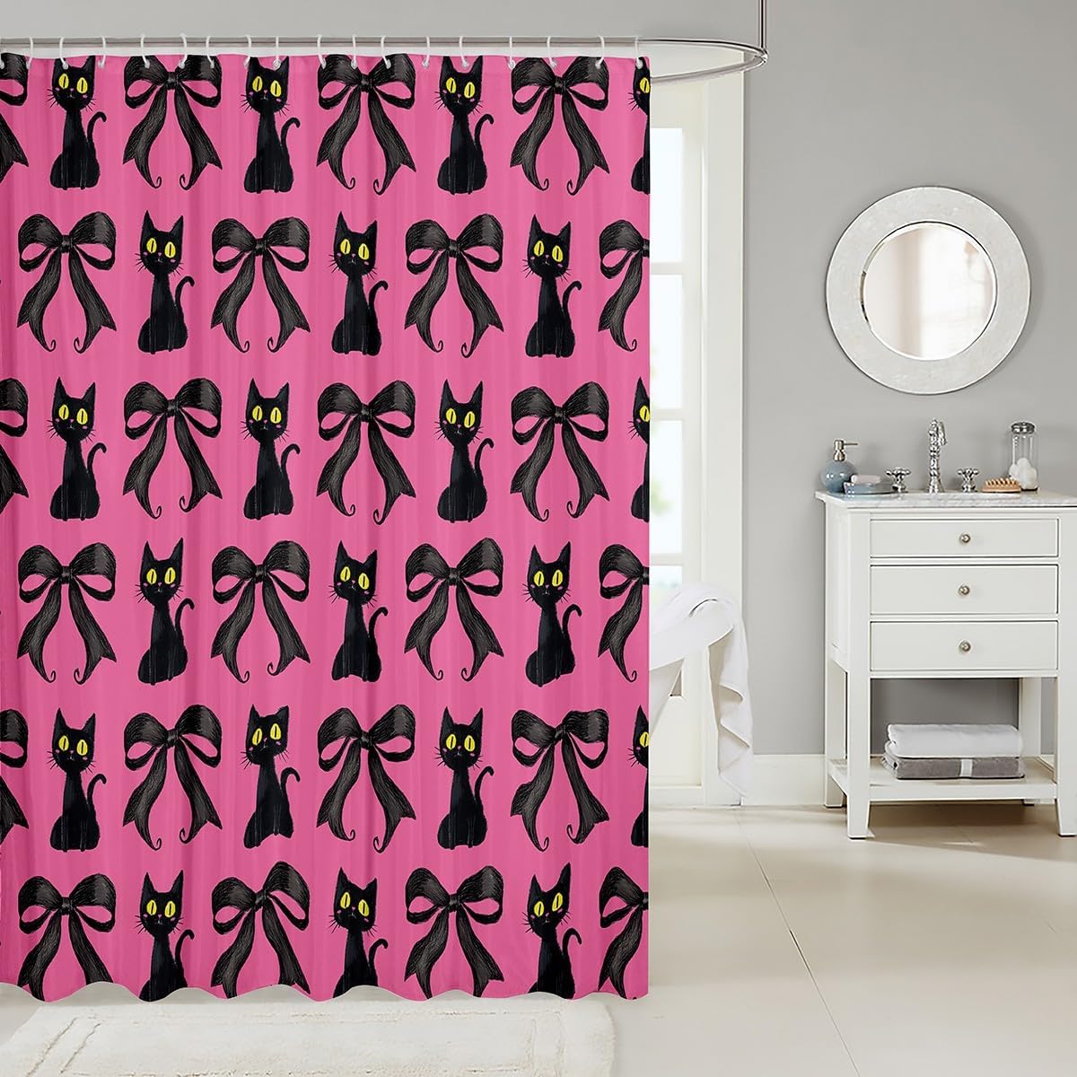 Manfei Bowknot Kids Shower Curtain with 12 Hooks
