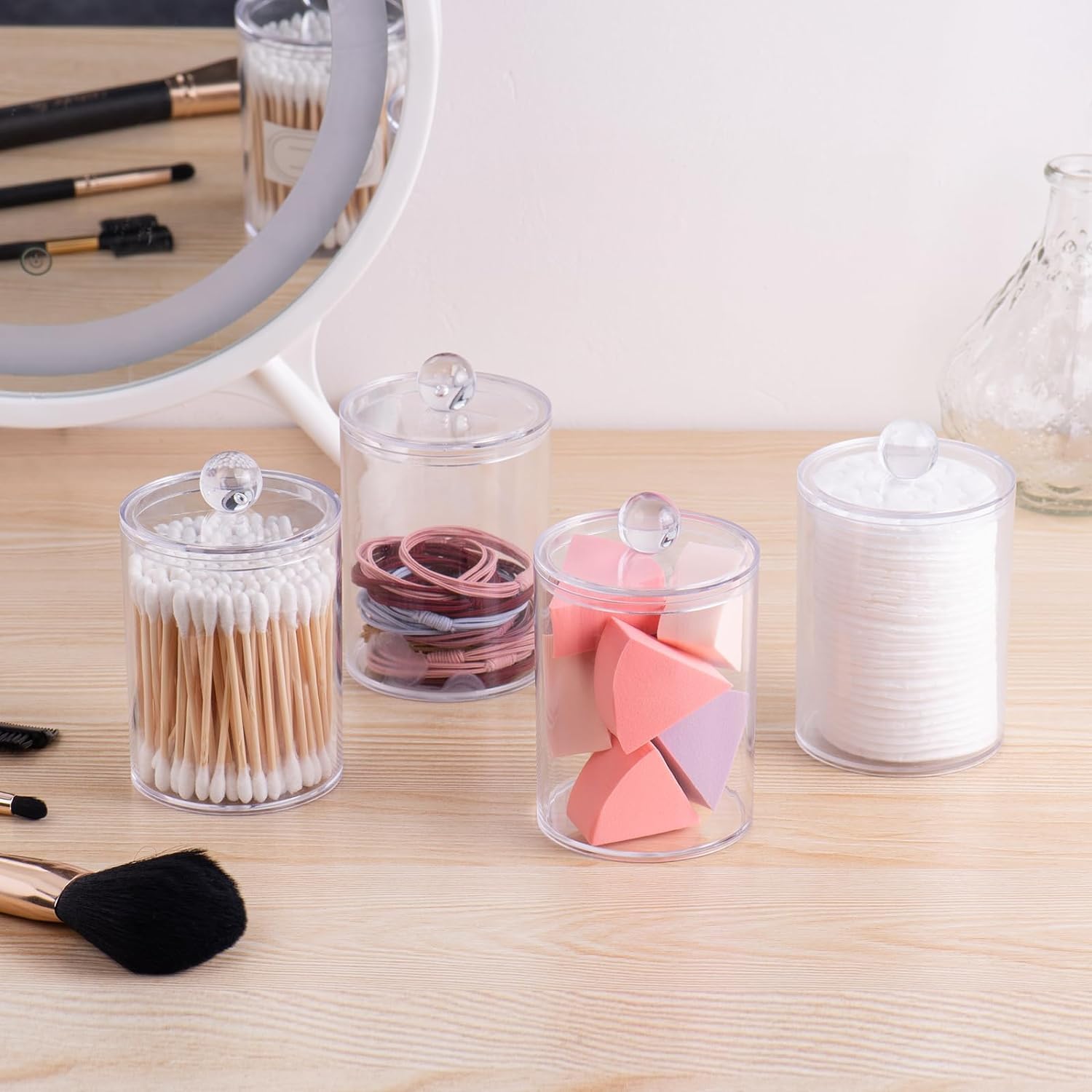 2 Pack Qtip Holder Clear Plastic Dispenser for Bathroom Storage