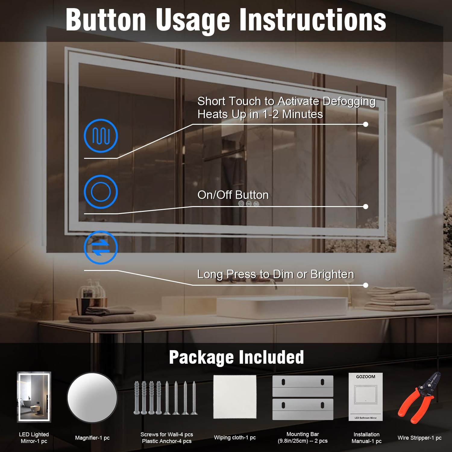 GoZoom LED Bathroom Mirror 20x28 with Lights