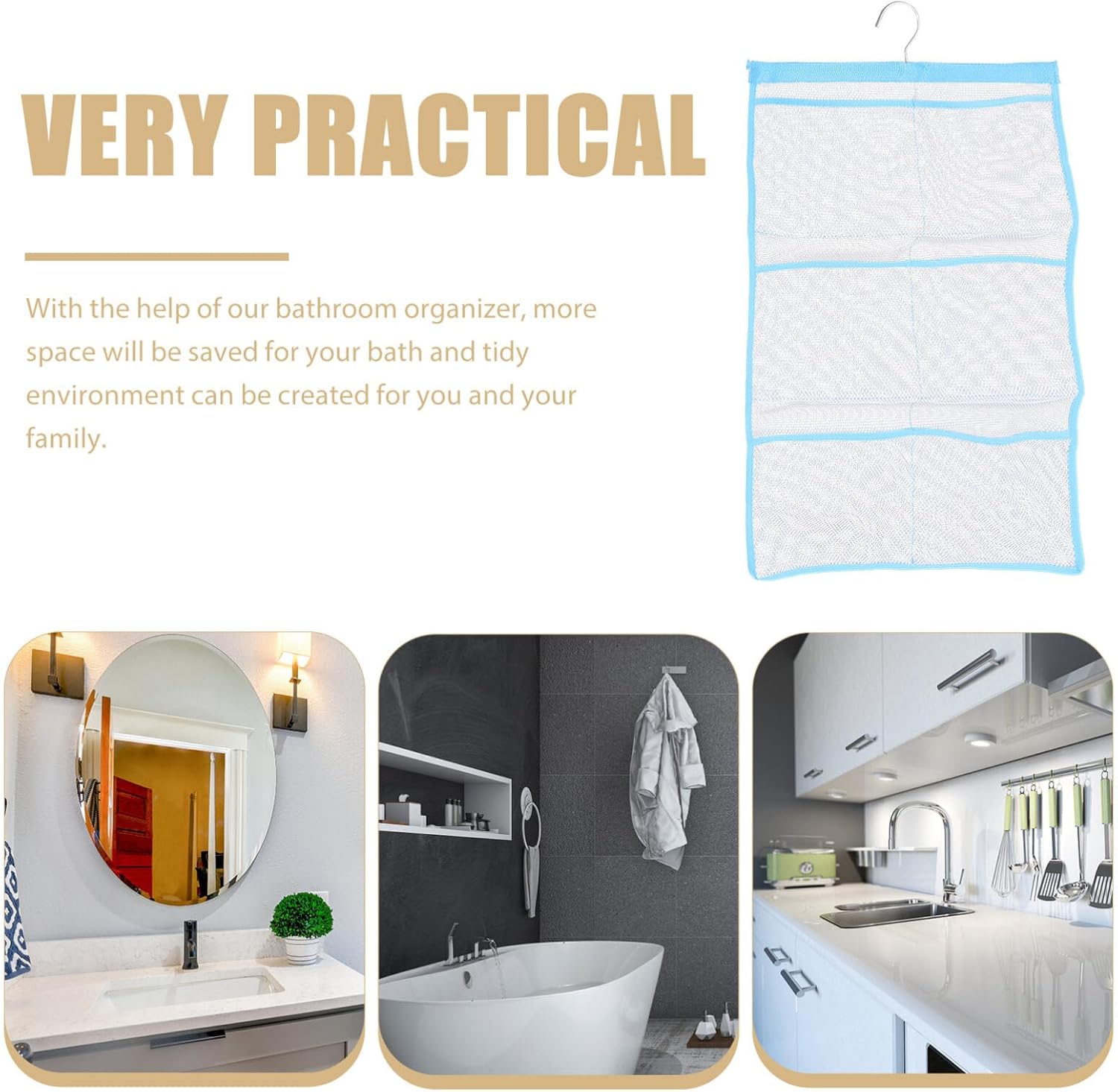 Abaodam Mesh Shower Organizer with 6 Pockets and Rotating Hook