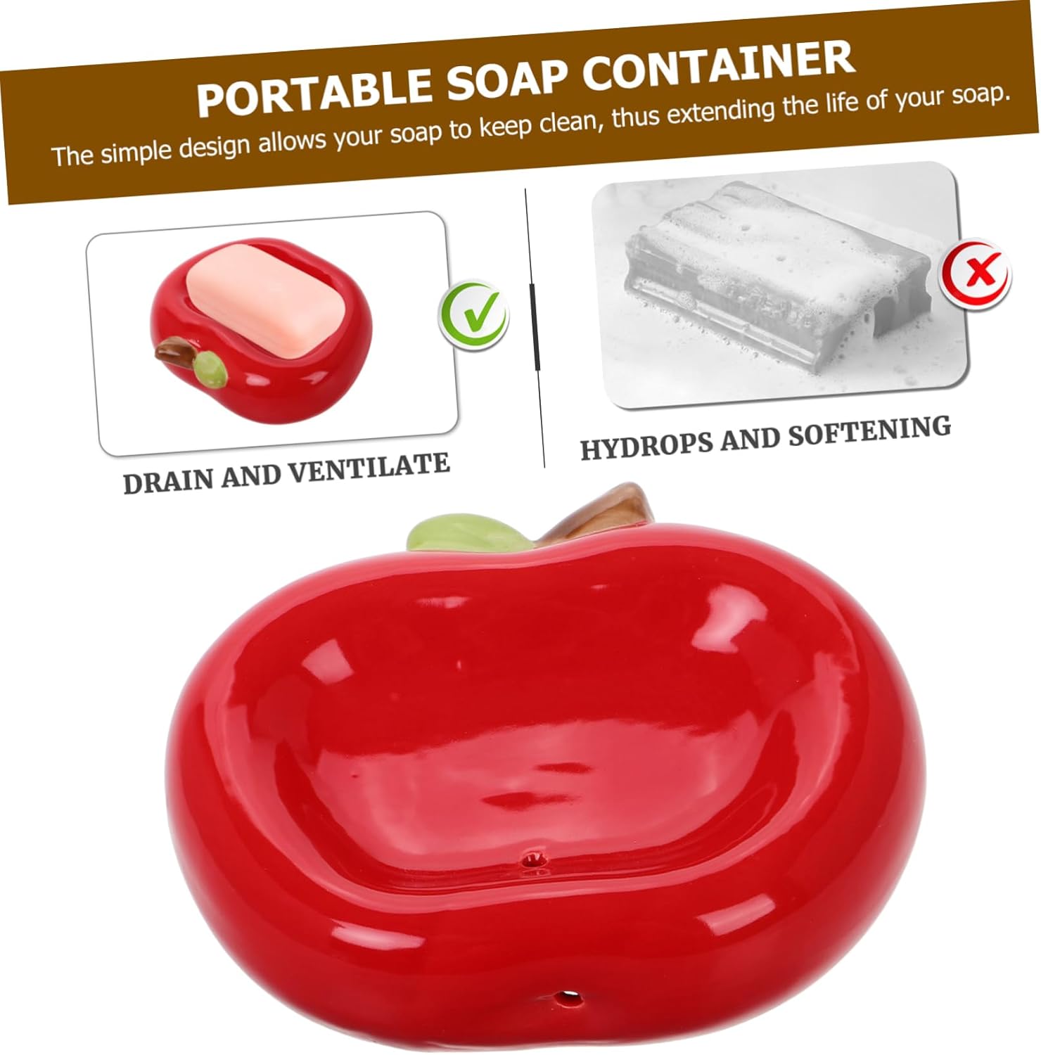 STOBAZA Apple Ceramic Soap Holder with Drainage