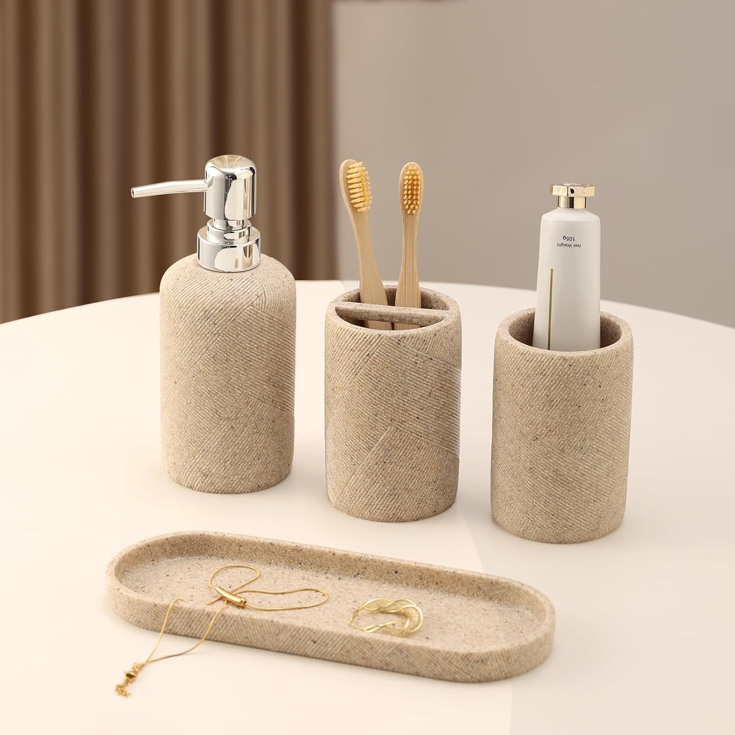 Haocoott Bathroom Accessories Set 4 Pieces Modern Decor Beige