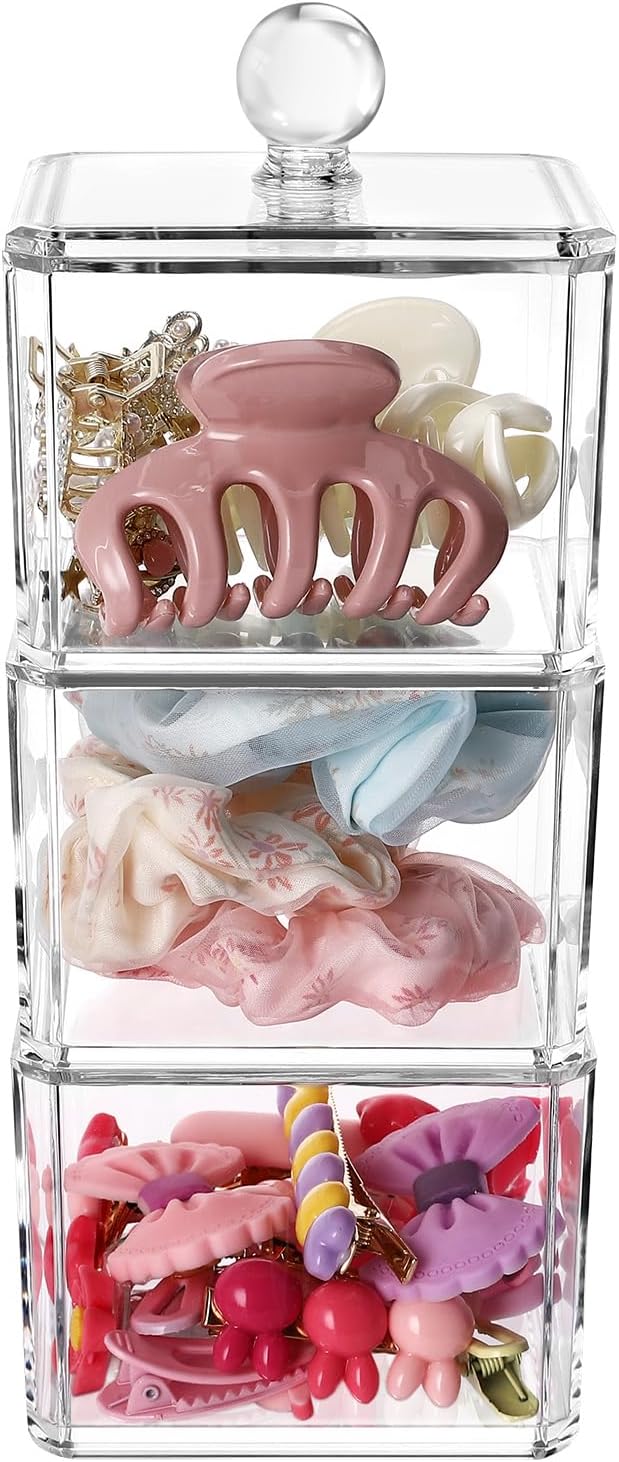Clear 3 Stackable Acrylic Hair Accessory Organizer for Girls