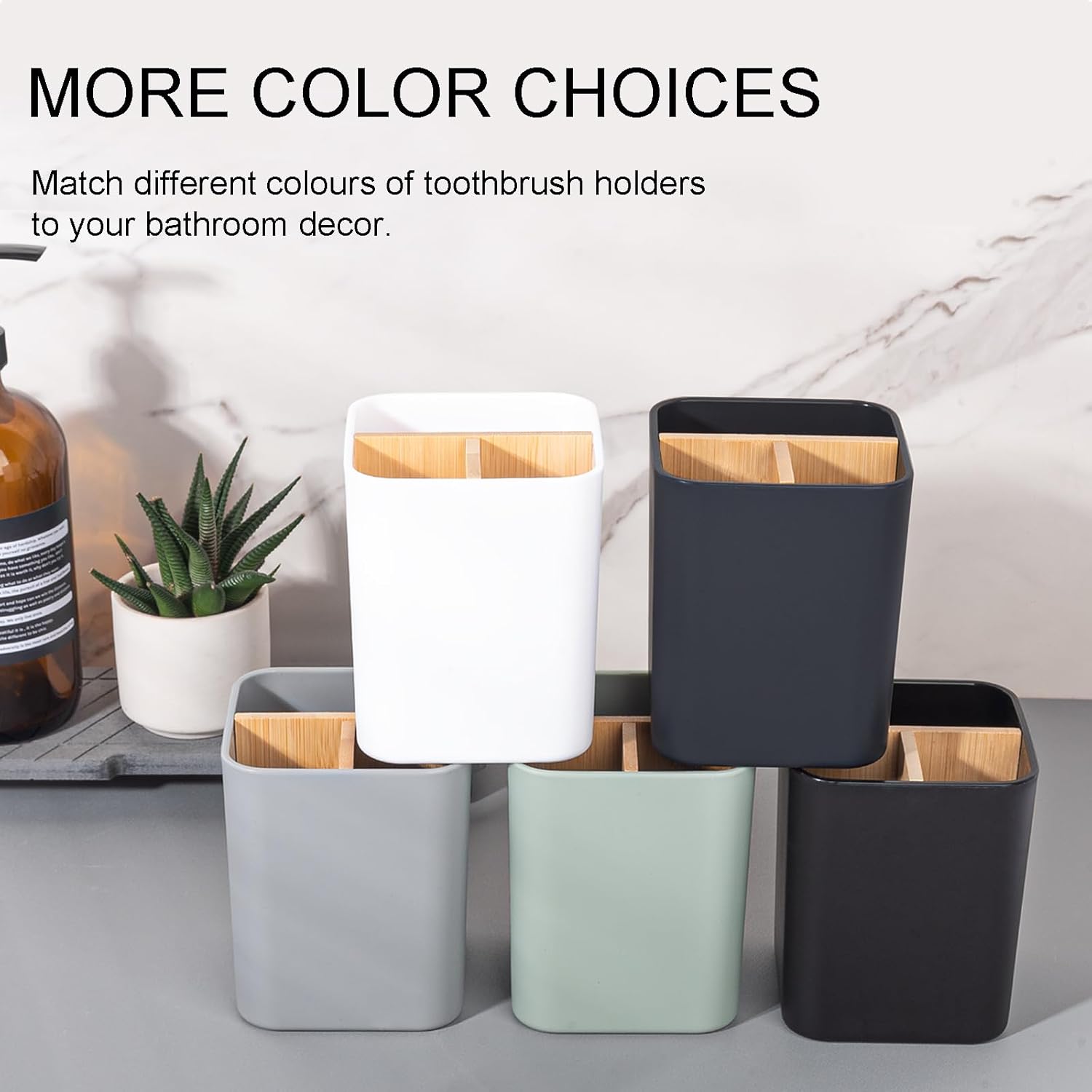 Bamboo Toothbrush Holder with 3 Slots - Black