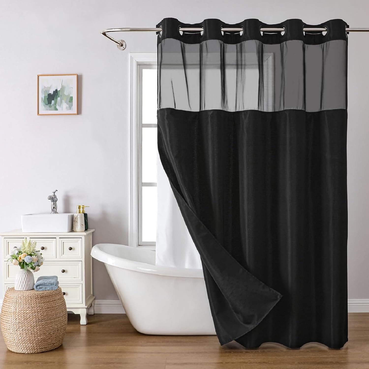 eachope Linen Textured Shower Curtain Set Black
