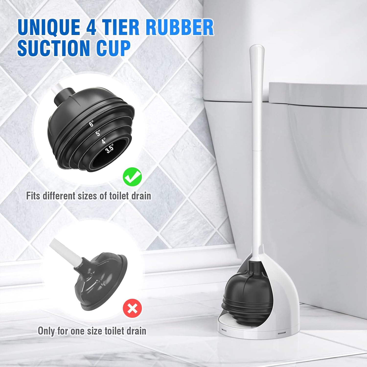 Uptronic Toilet Plunger with Holder - White
