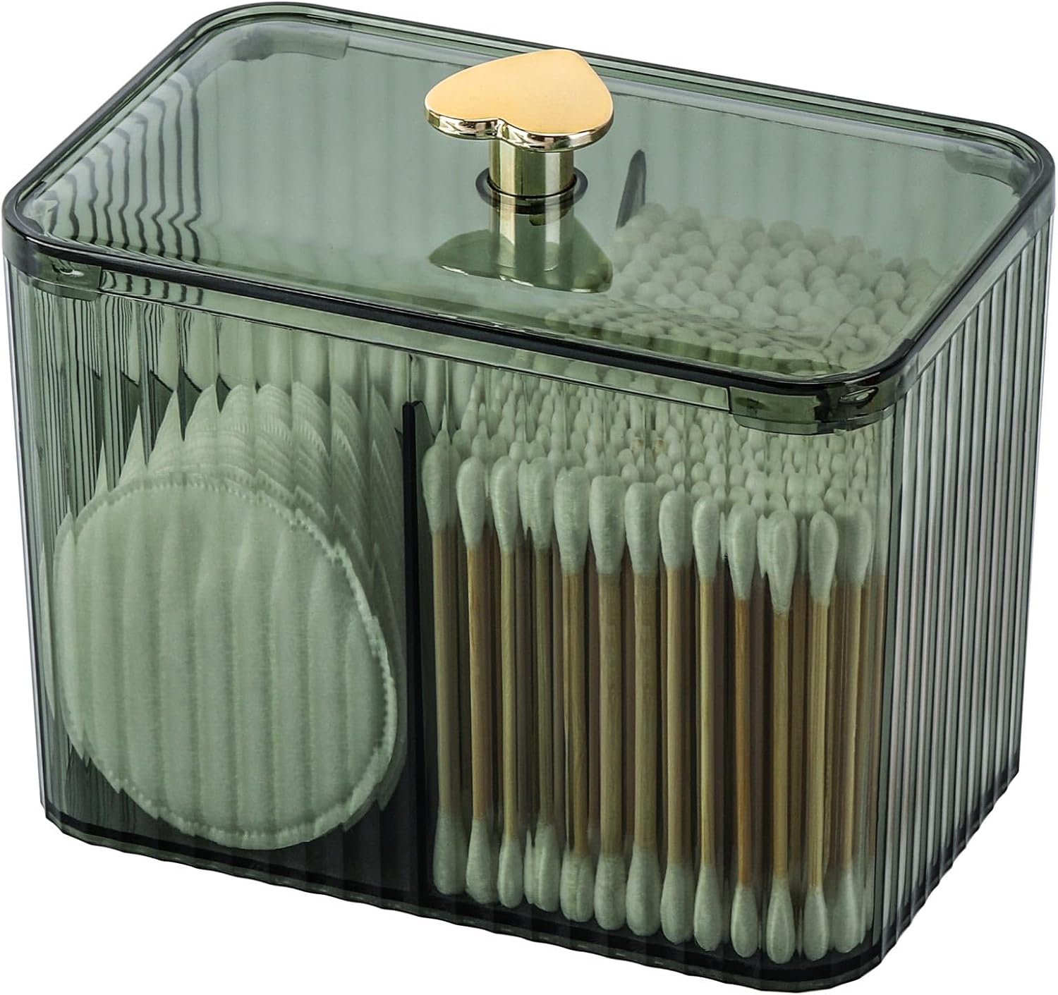 Tbestmax Qtip Holder Dispenser 3-Section Clear Container Green