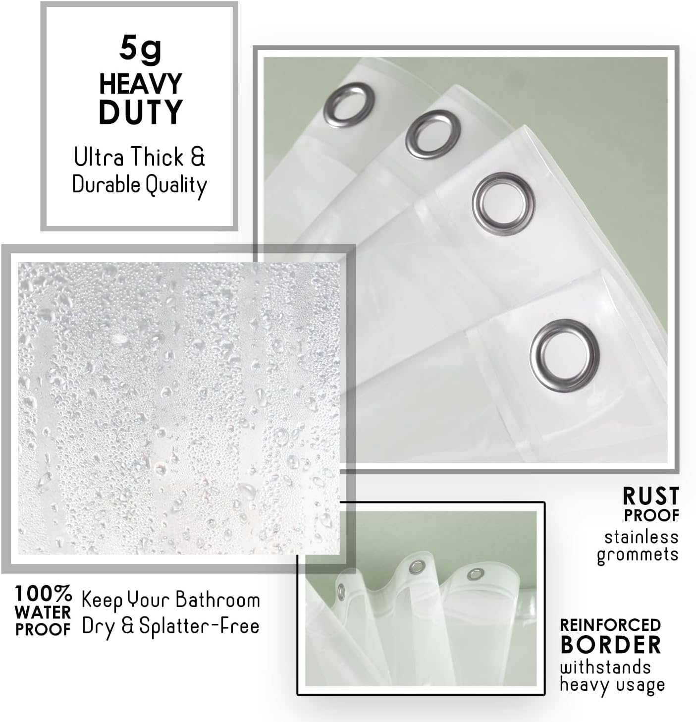 Clara Clark Frosted Shower Curtain Liner with Magnets