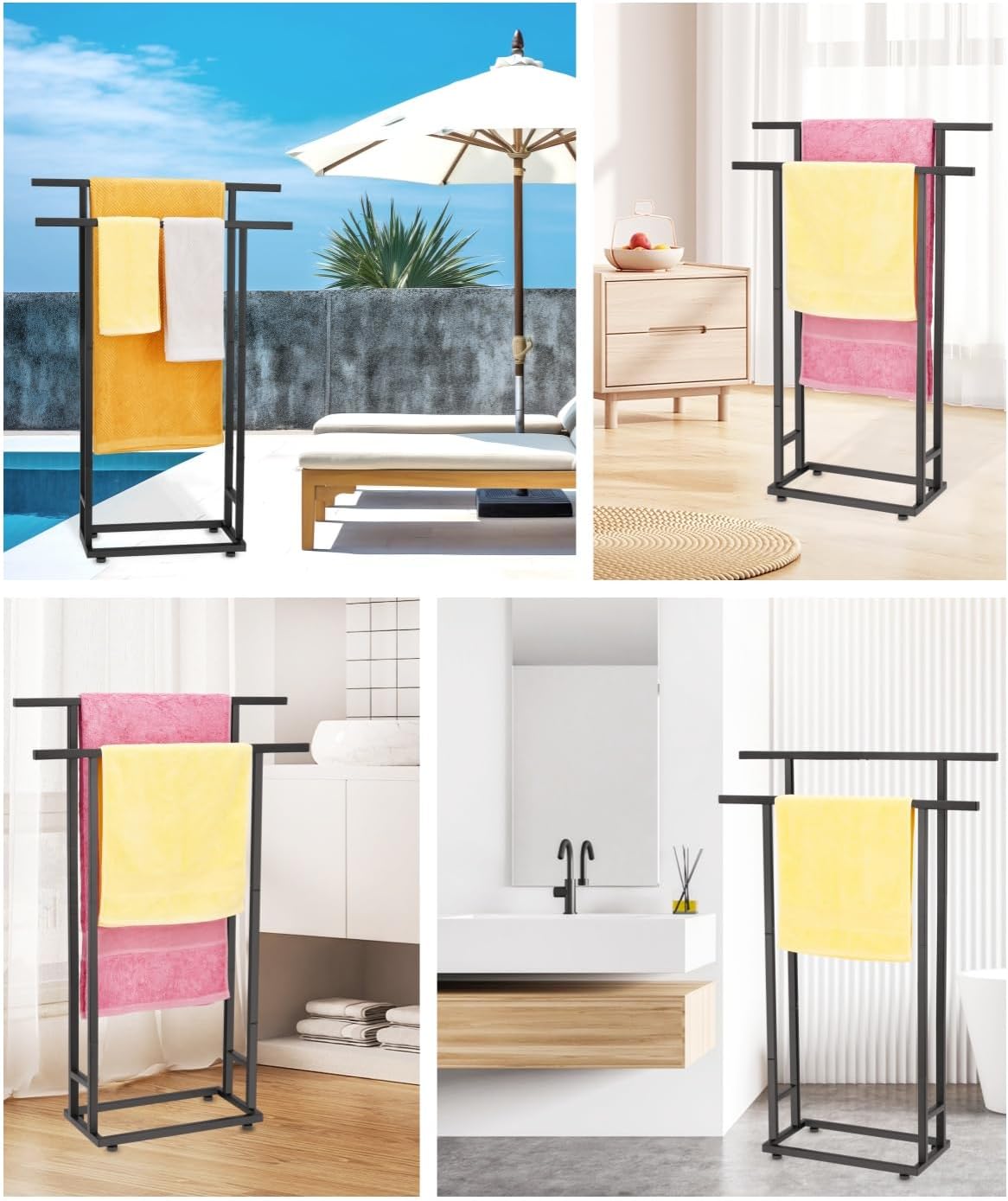 ALHAKIN 2 Tier Standing Towel Rack Black