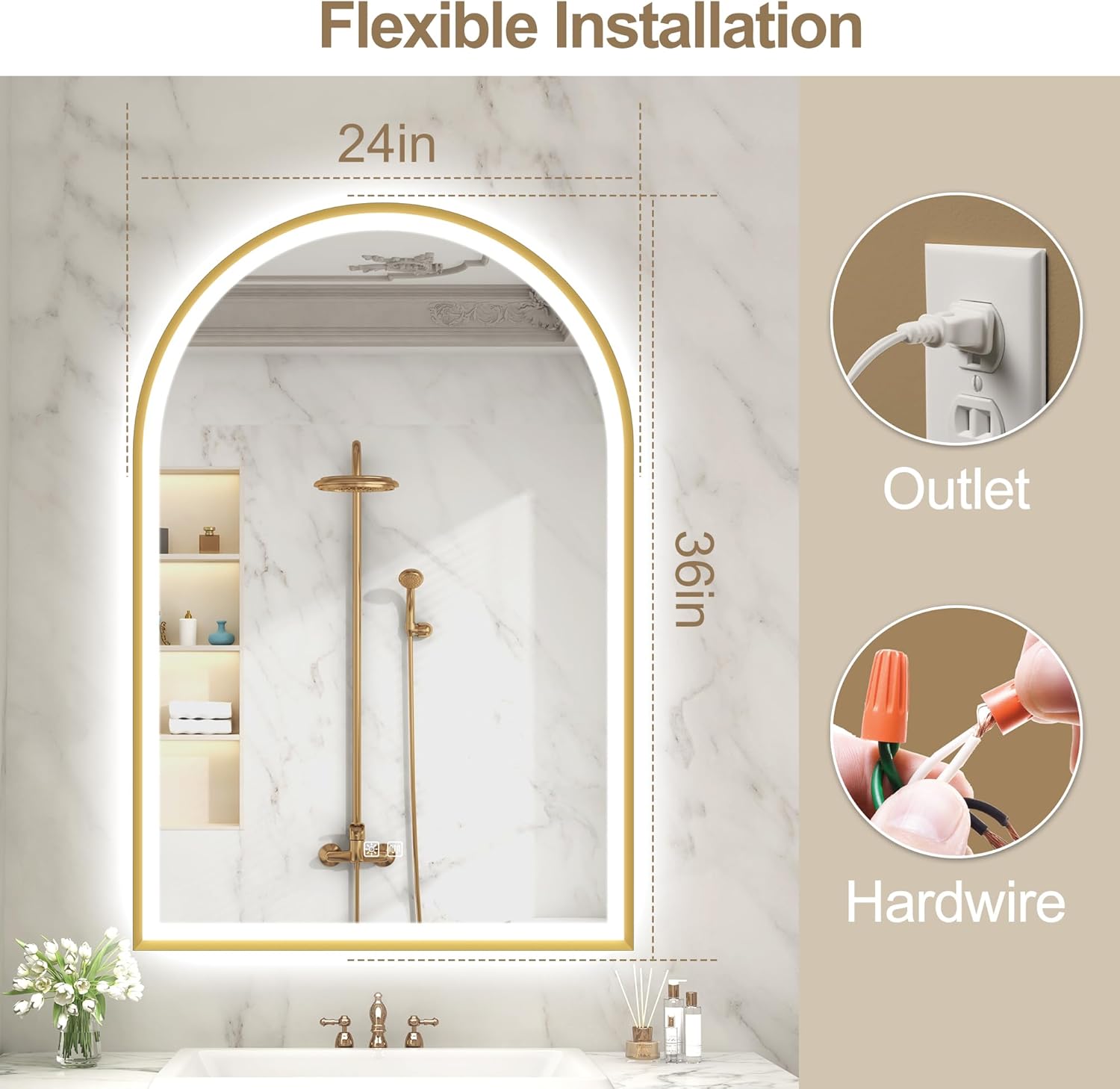 Sbagno 24x36 Arched Gold LED Mirror