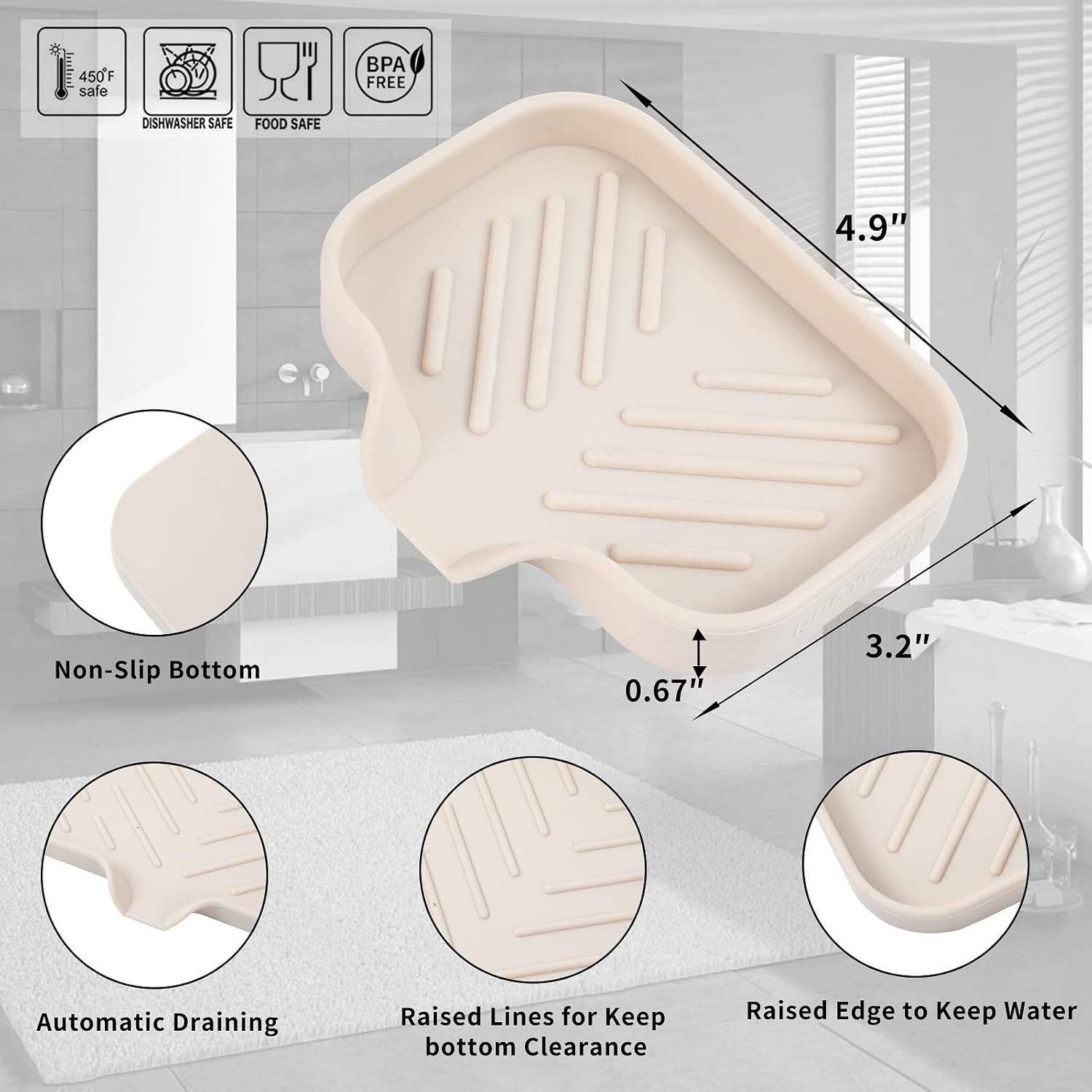 Silicone Bathroom Soap Dish with Drain Spout