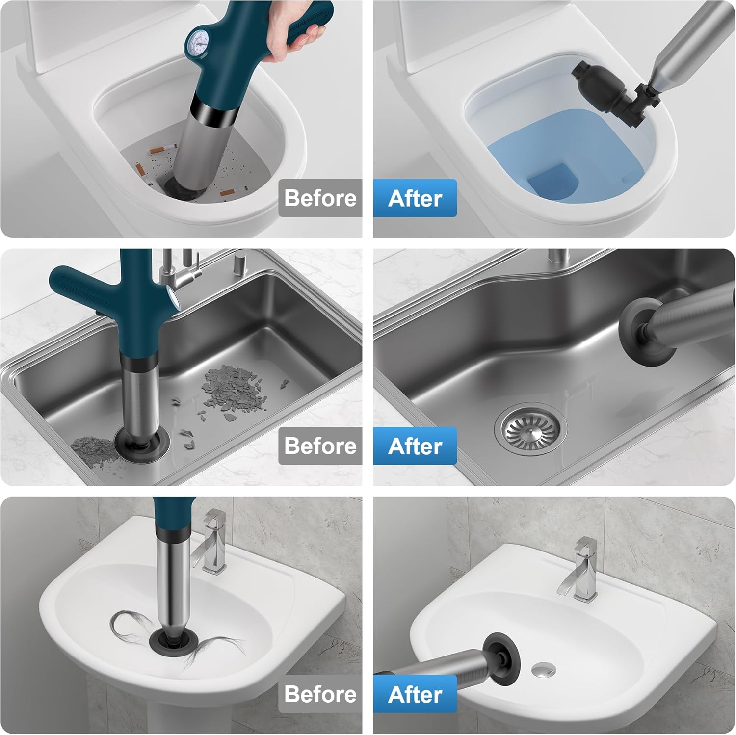 WEIDUOMALY Heavy Duty Toilet Plunger with Pressure Gauge
