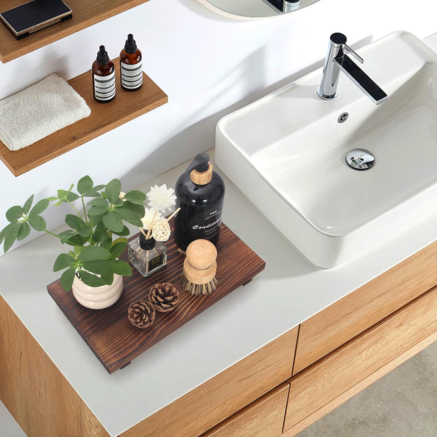 Ayiaren Farmhouse Soap Tray Wood Pedestal Stand