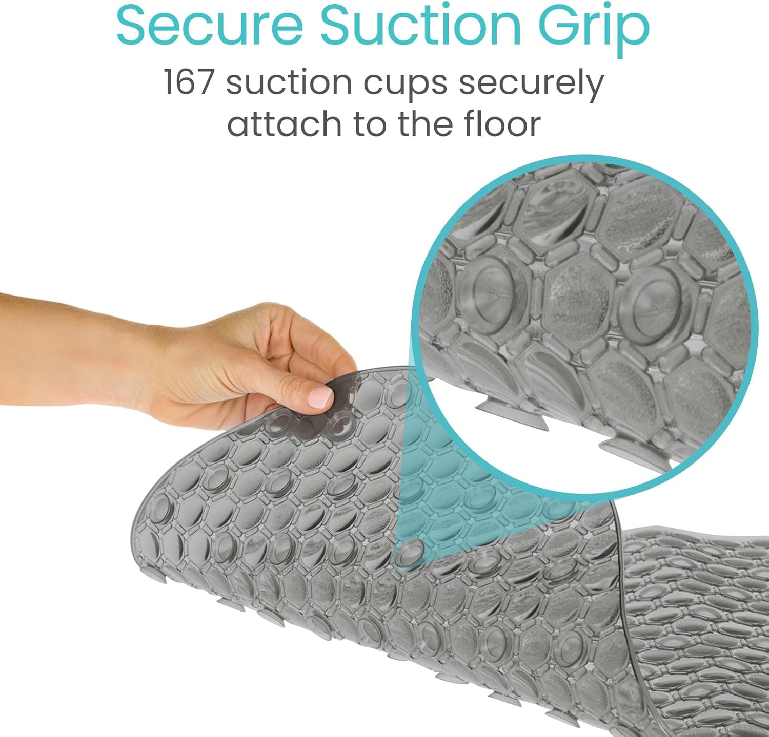 Vive Oval Bathtub Mat - Non-Slip Secure Durable Easy to Clean Gray