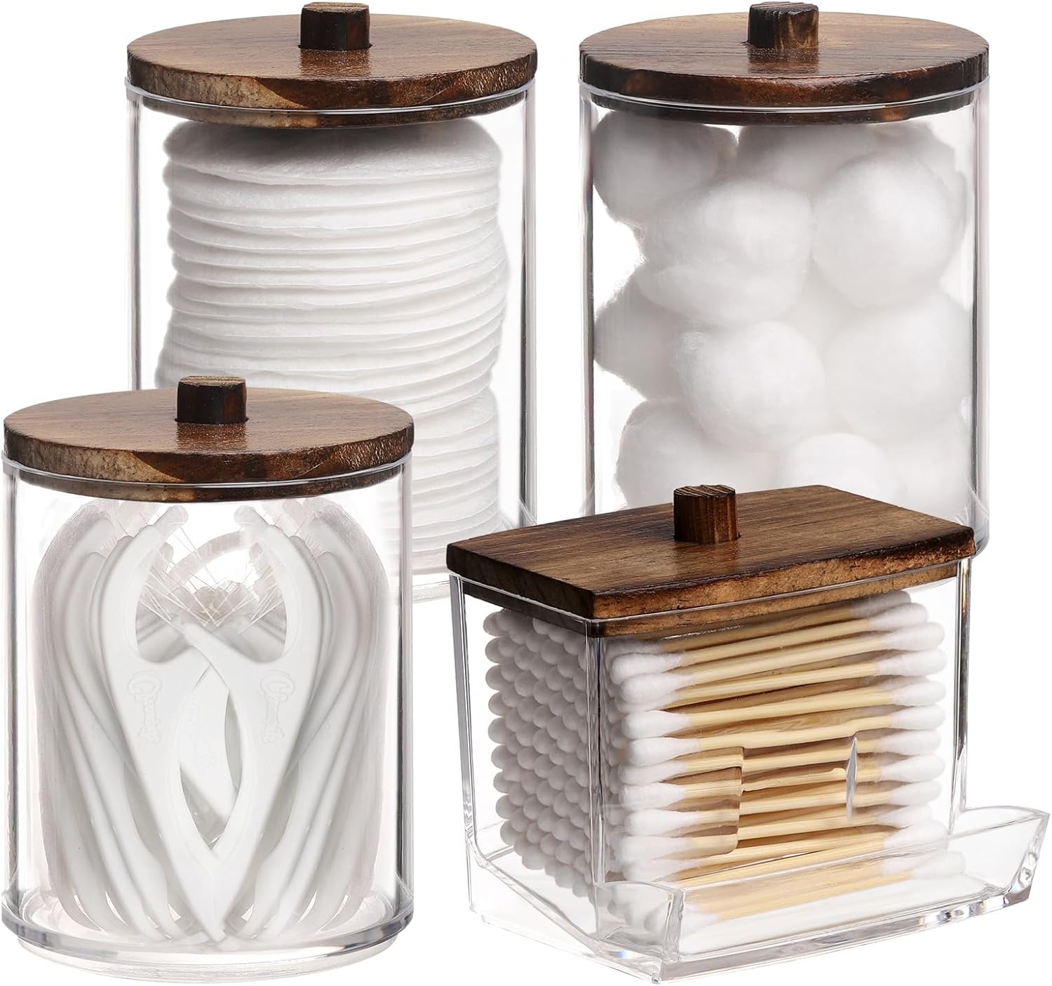 Tbestmax 4 Pack Cotton Ball Dispenser with Bamboo Lids Brown