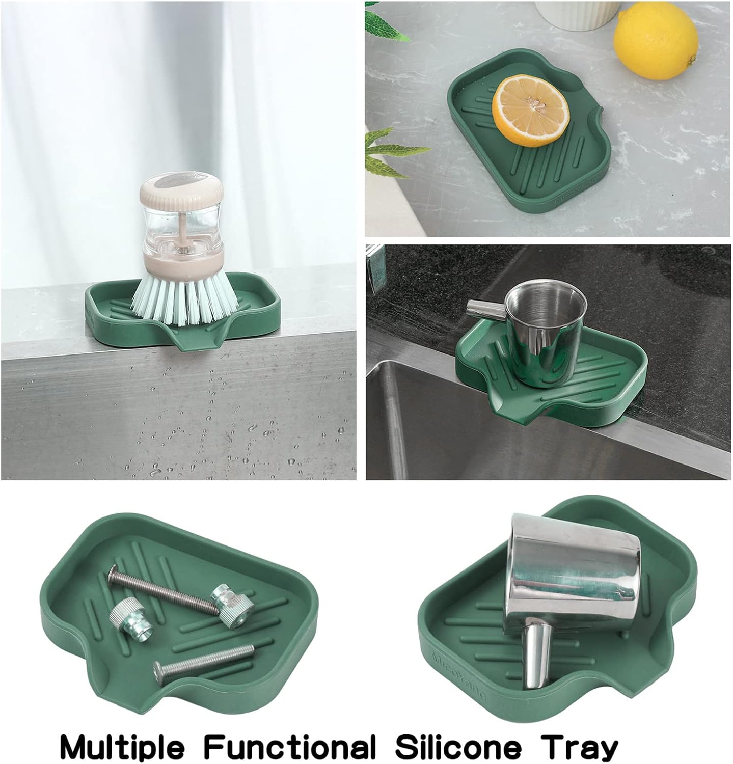 MicoYang Silicone Soap Dish with Drain Spout - Green 49x32 Inch