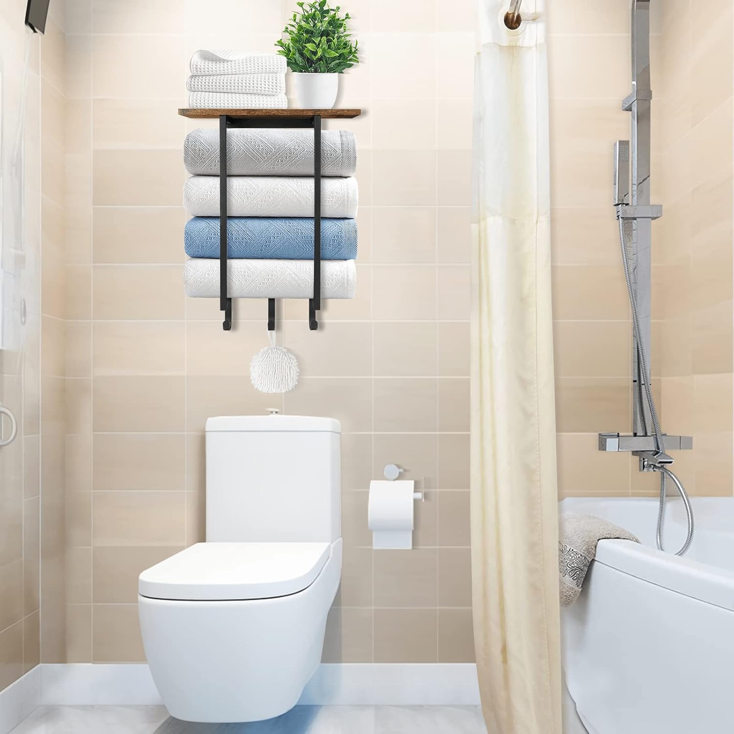 ELITEROO Towel Rack with Shelf and 3 Hooks