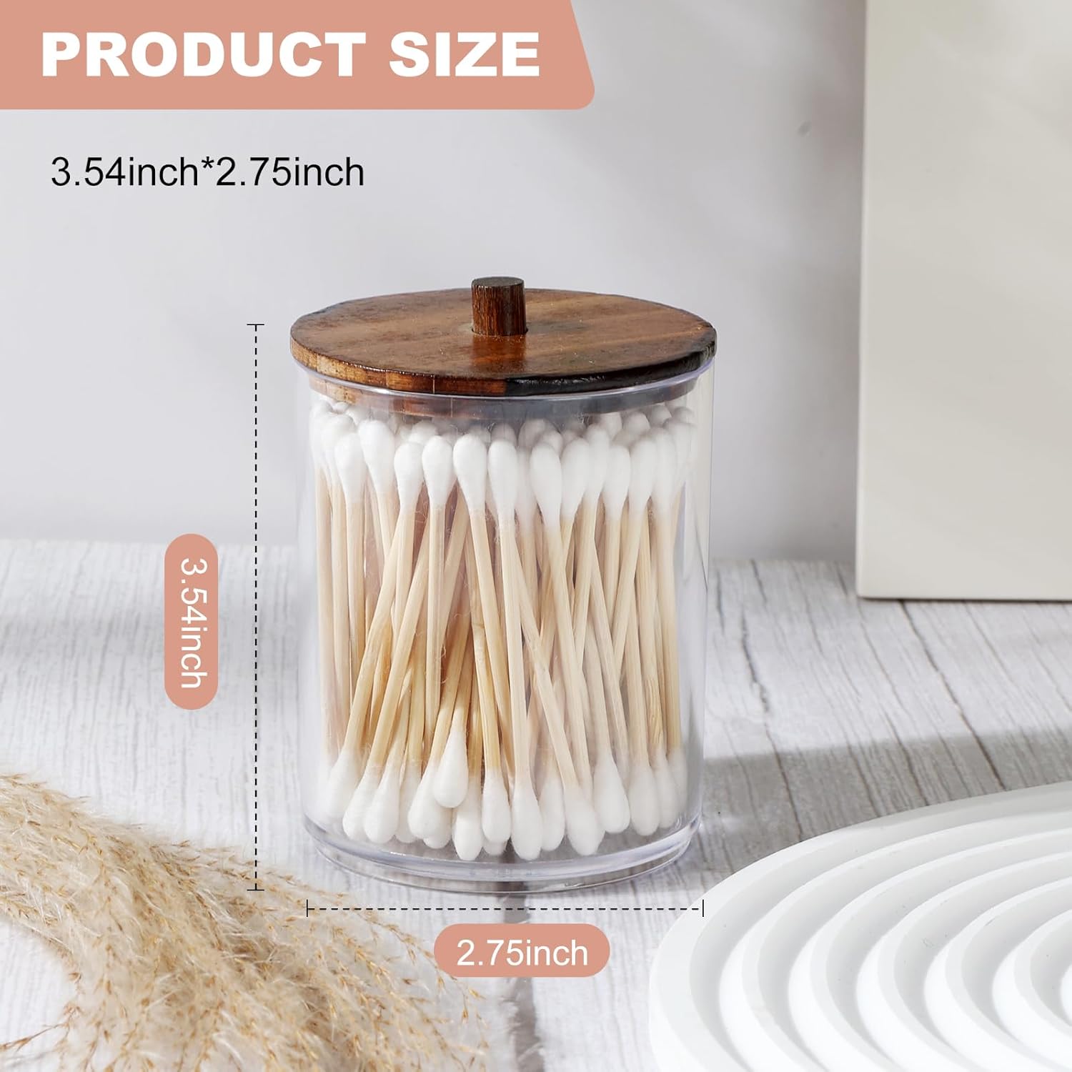 Temoyj 4 Pack QTip Holder Dispenser with Wood Lids
