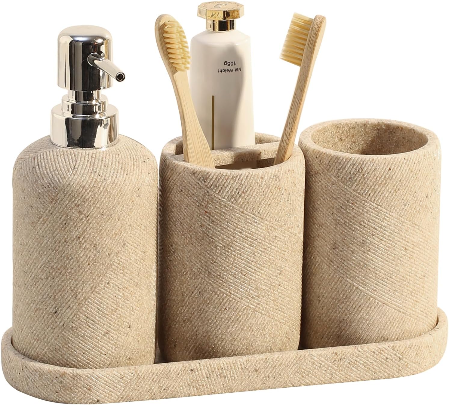 Haocoott Bathroom Accessories Set 4 Pieces Modern Decor Beige