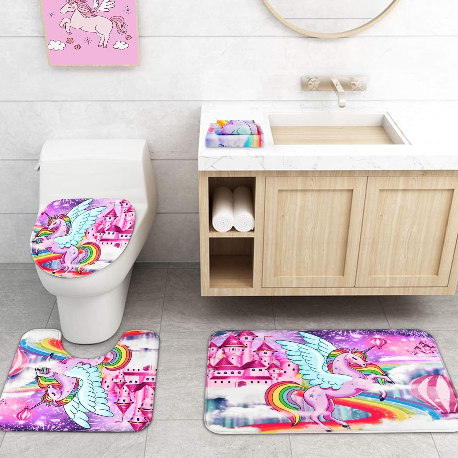 Alishomtll 7 Pcs Unicorn Girls Bathroom Set
